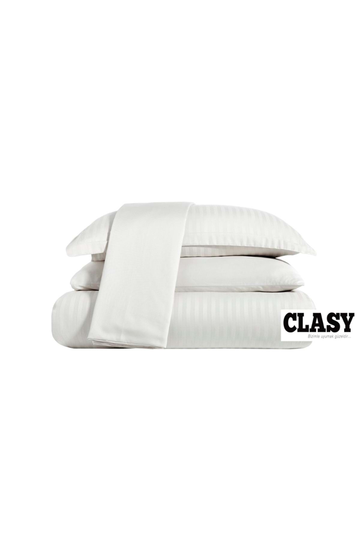 Aran Clasy-Σετ Παπλωματοθήκη Διπλό Εκρού Σατέν - Clasy Ριγέ 5