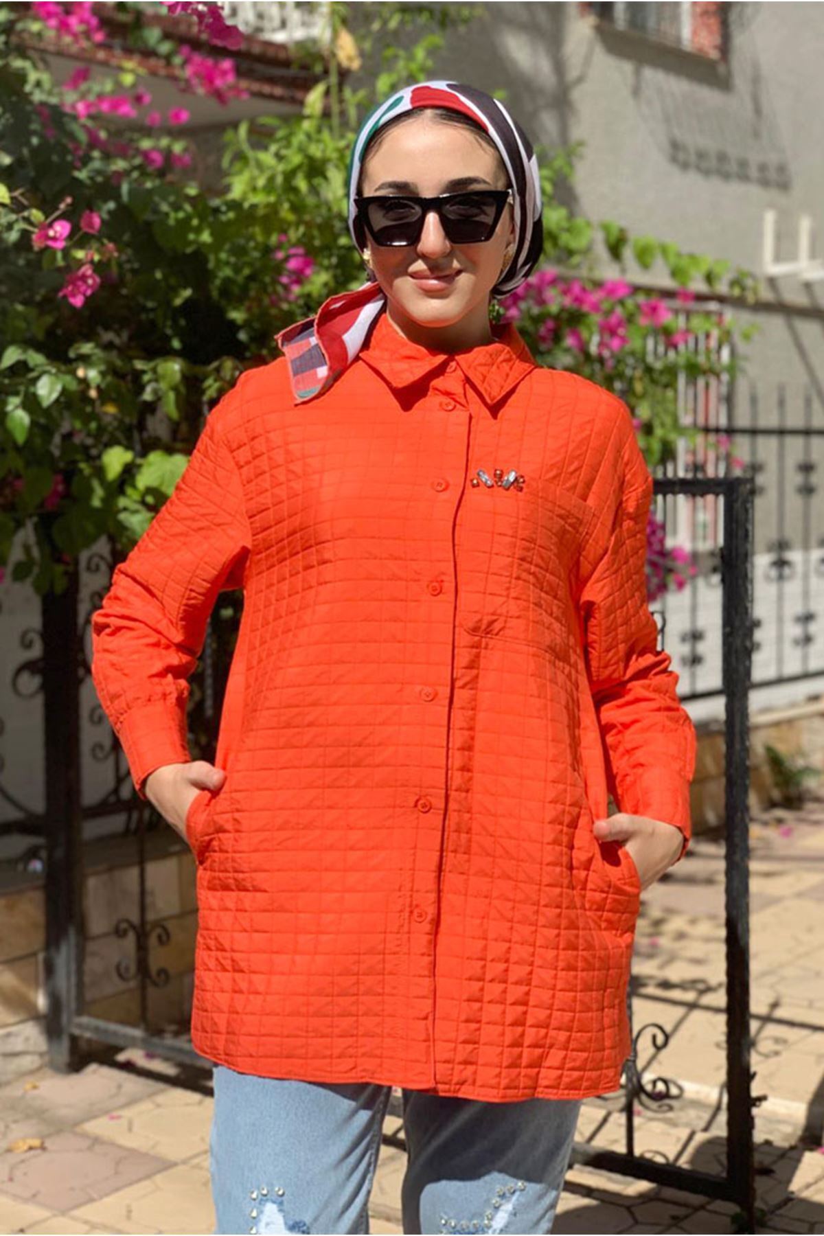 Moda Rosa-25K4121 - Light Red - Stein Detailed Quilted Jacket 3