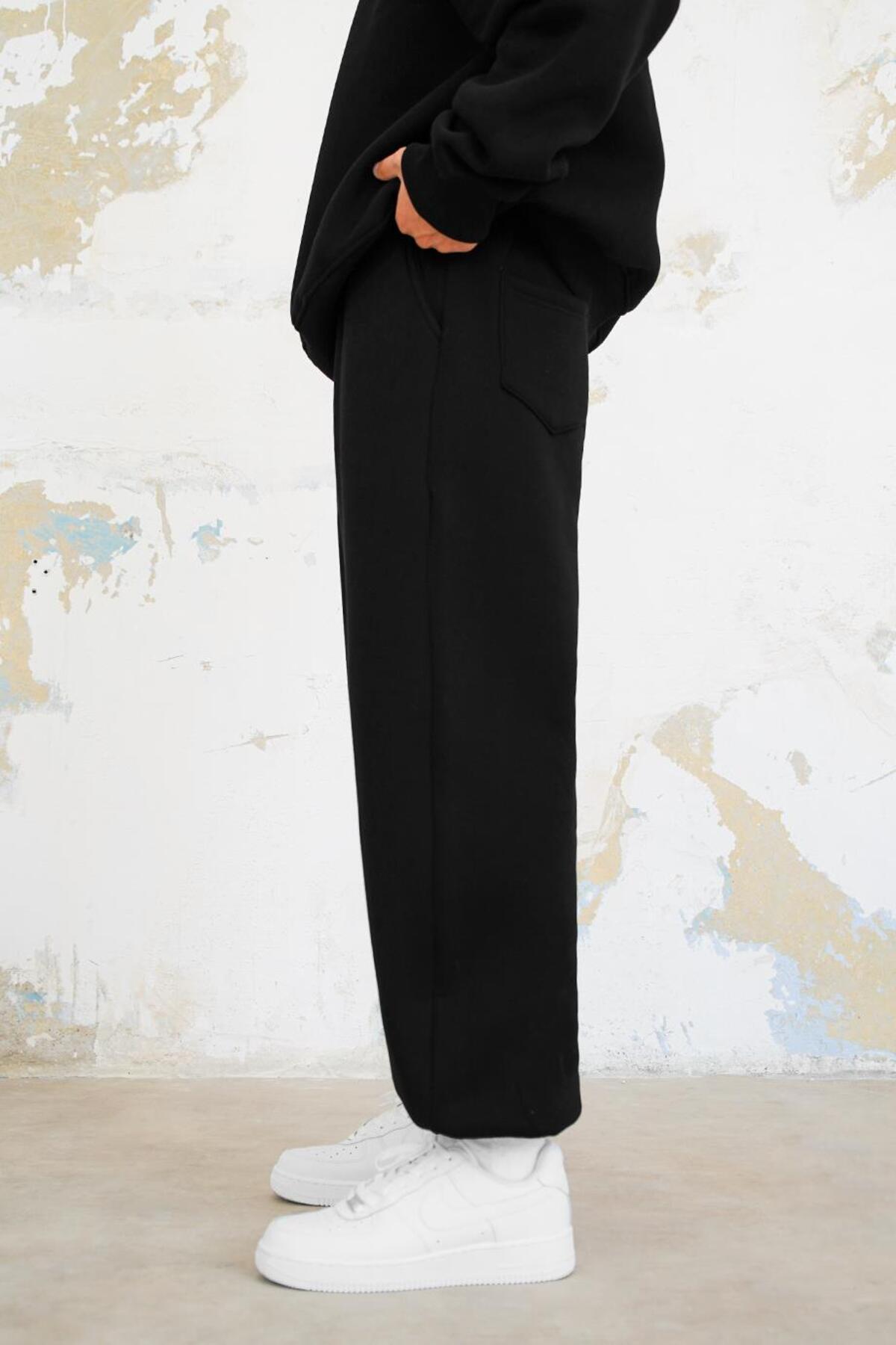SİYAH Cozy Basic Paça Lastik Oversize Eşofman — مشکی HF007-K — تصویر 3 از 4