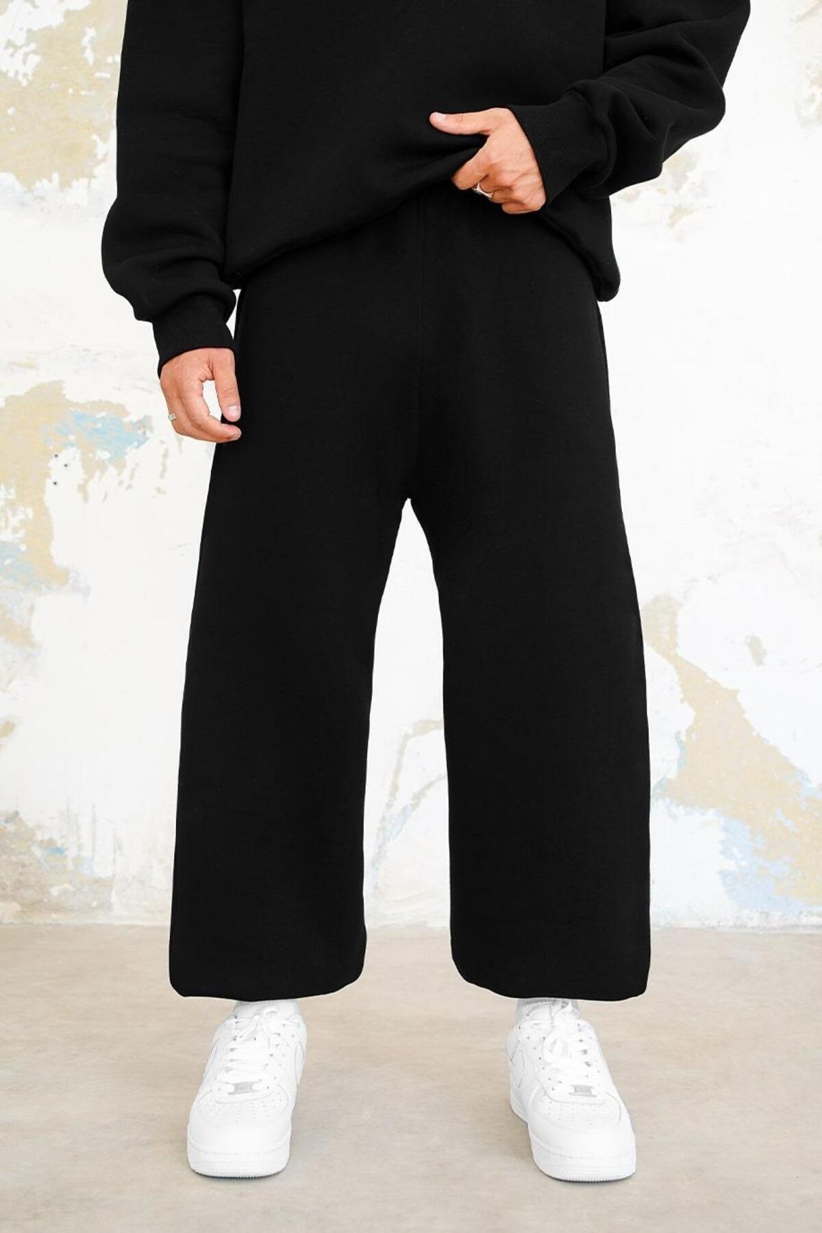 SİYAH Cozy Basic Paça Lastik Oversize Eşofman — مشکی HF007-K