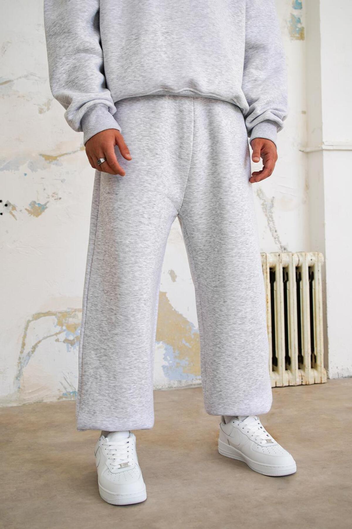 Gri Melanj Cozy Basic Paça Lastik Oversize Eşofman — خاکستری HF007-K — تصویر 3 از 7