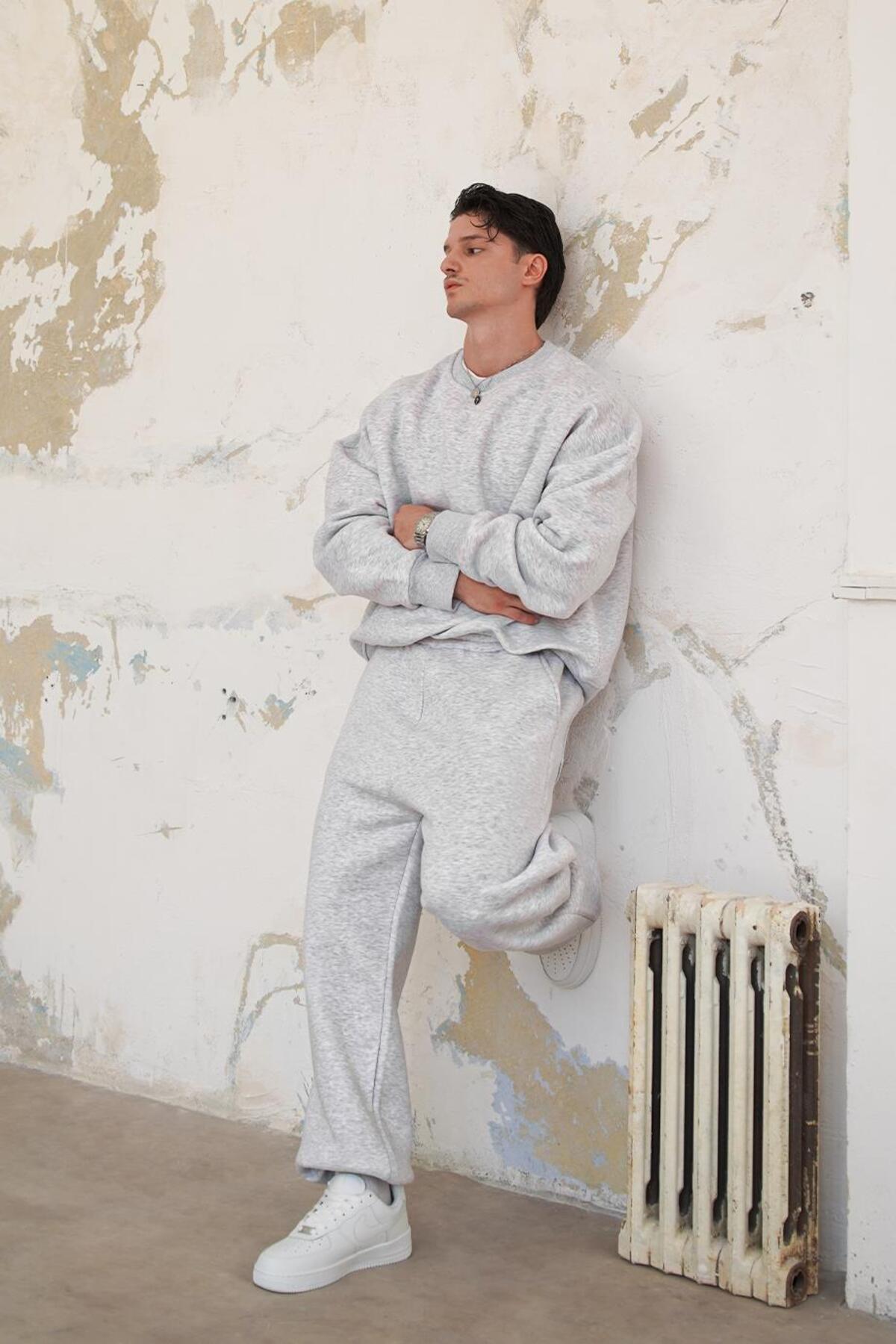 Gri Melanj Cozy Basic Paça Lastik Oversize Eşofman — خاکستری HF007-K — تصویر 7 از 7
