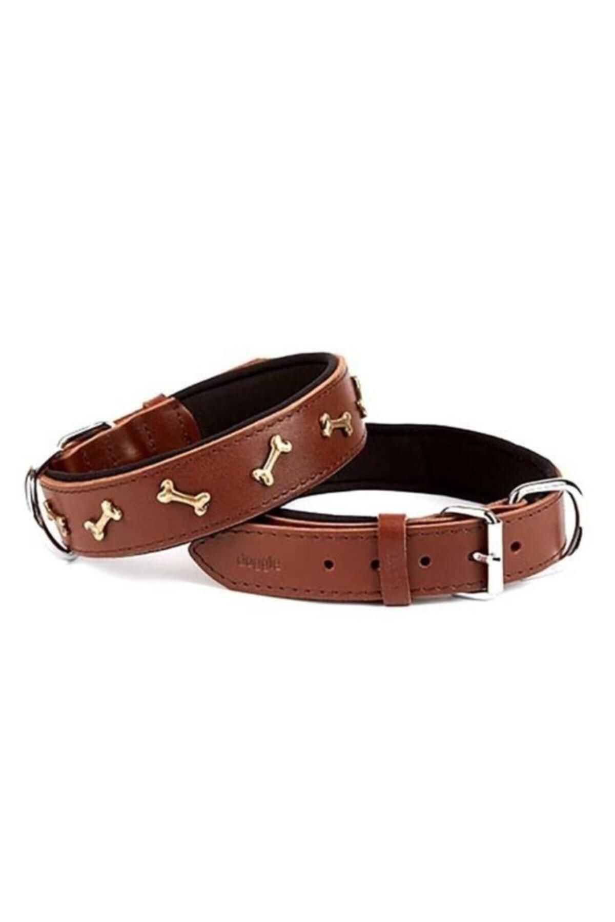 O Dog Doggie Comfort Deri Kemik Süslü Köpek Boyun Tasması Medium Kahverengi 3.5x47-55 Cm - 5909994