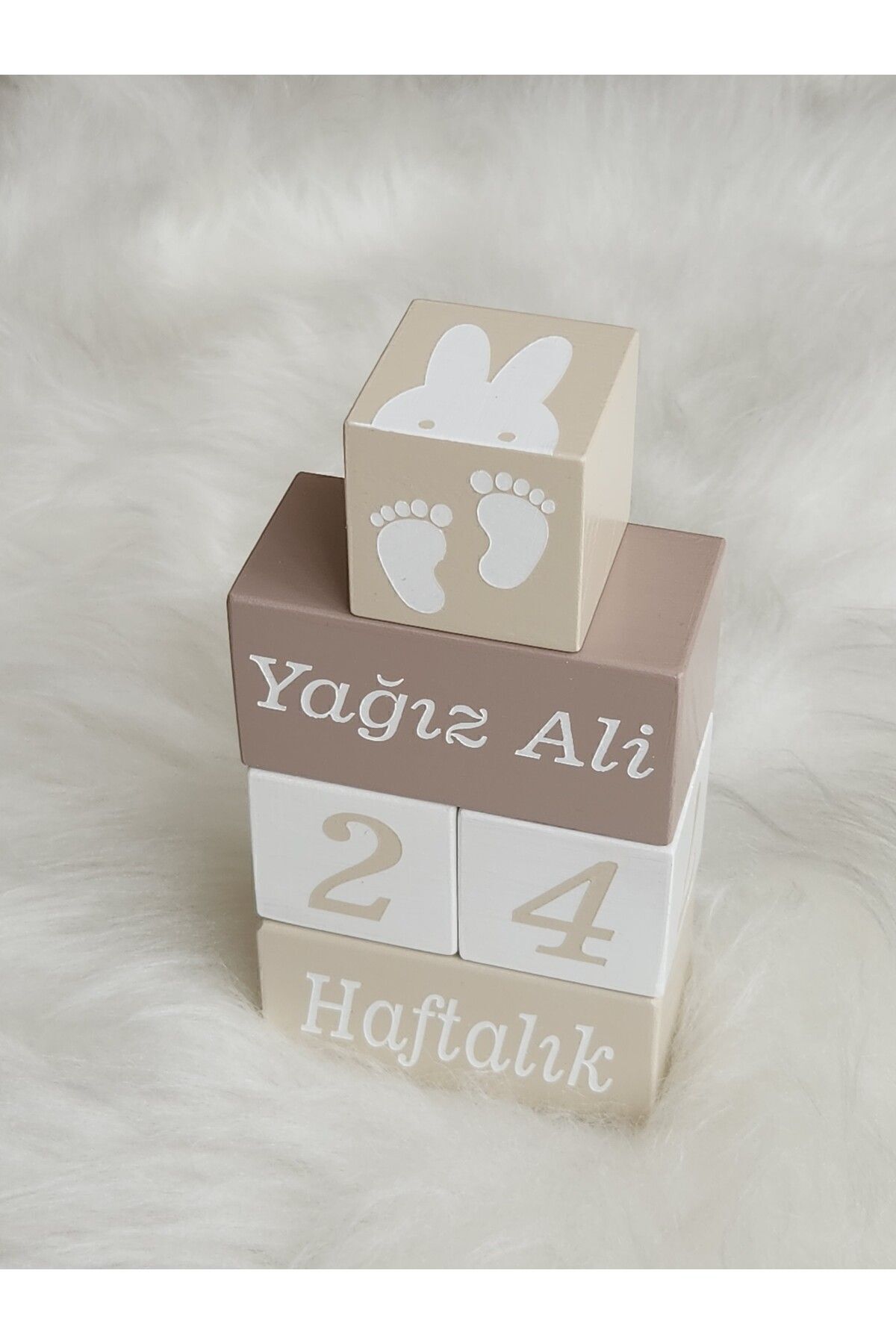 Yoyowoods Isim Anı Küpü-dekor Oyuncak(Yulaf -Bej) fotoğrafı 2 (önizleme)