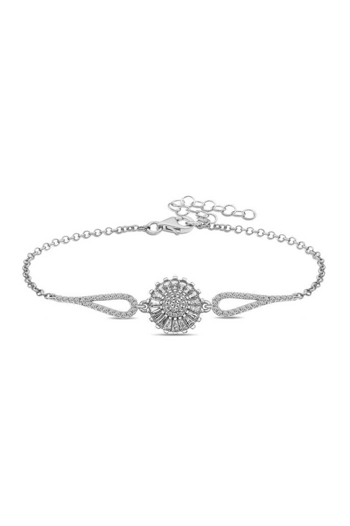 BAZAARİO 925 Ayar Gümüş Rodyum Baget Taşlı Sonsuzluk Bileklik