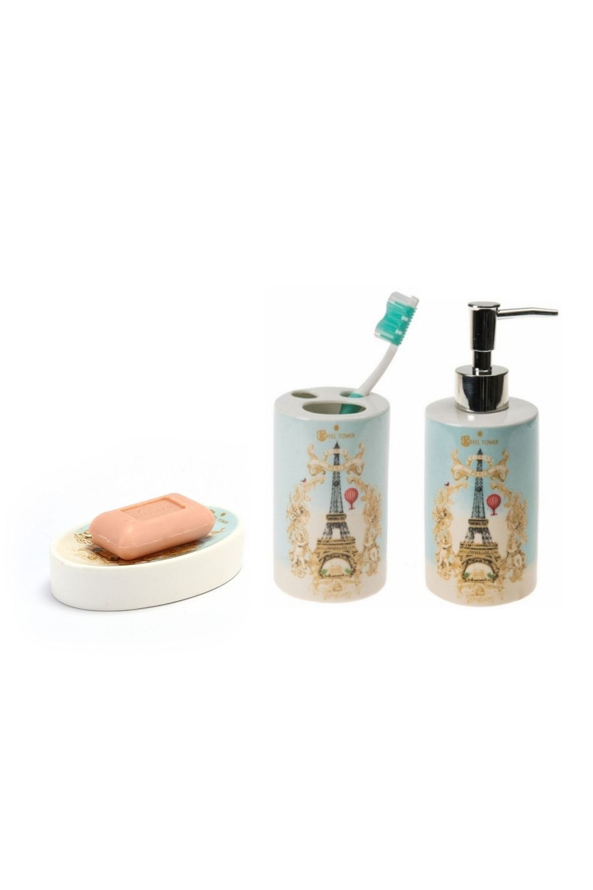 Bosphorus-Ceramic 3-Piece Bathroom Set Romantic Green Model 3