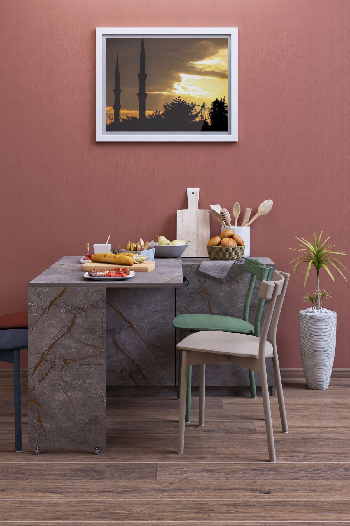 Fluorine Retractable Multi-Purpose Kitchen Dining Table Balcony Table Movable Multi-Purpose Cabinet with Cabinet