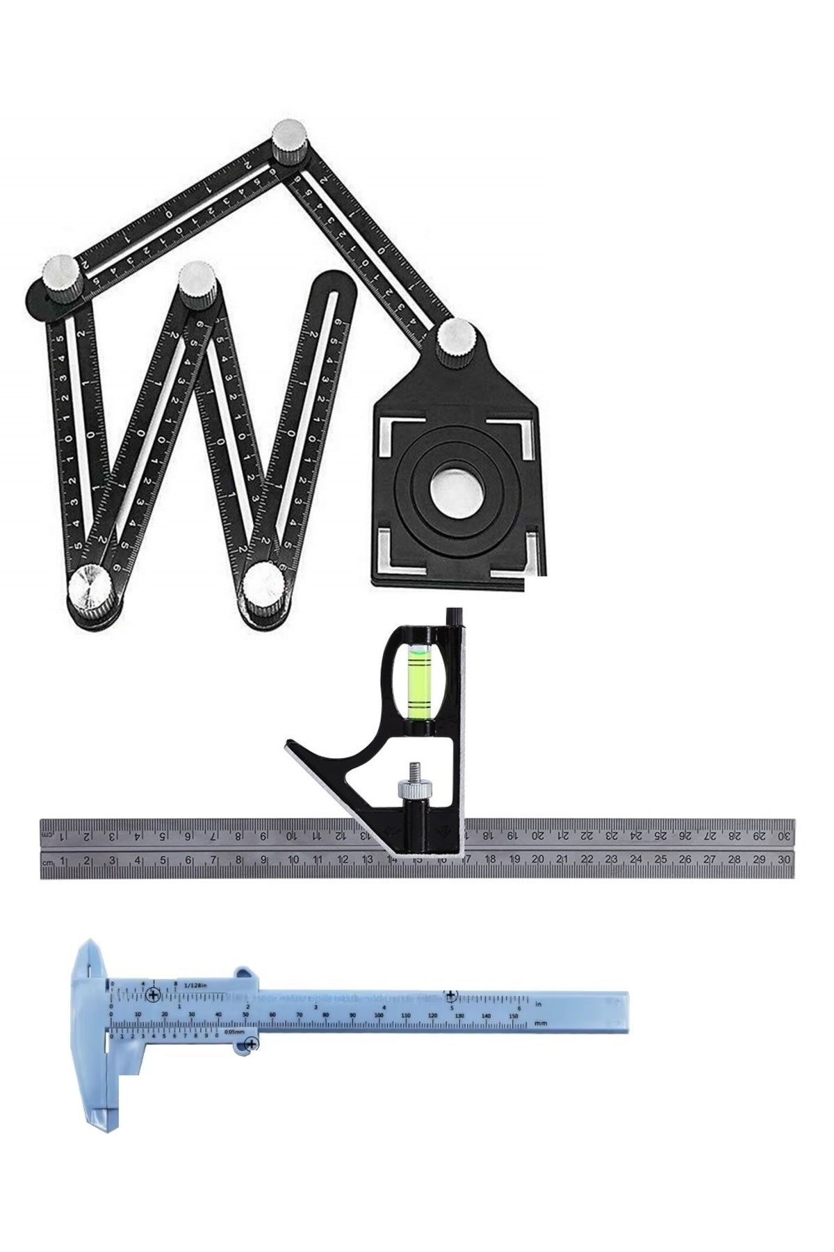 Depolife Mühendis Mimar Marangoz cizim Kalıplama Tarağı Kombine Gönye cizim Şablon Cetvel Kumpas Seti 45°/90°