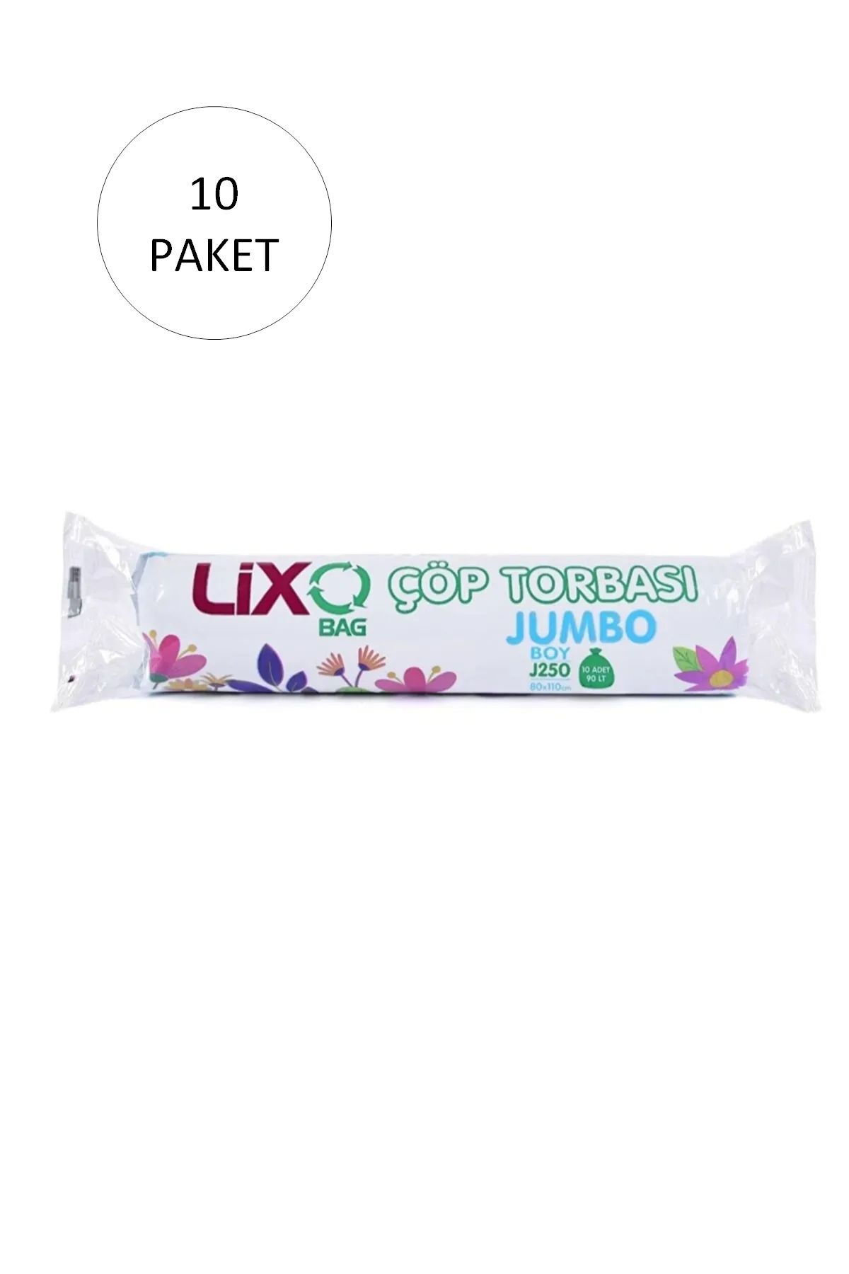 LİXO J-250 Jumbo Boy Çöp Torbası 80 x 110 cm 10 Lu Rulo x 5 Paket = 50 Adet (Mavi)