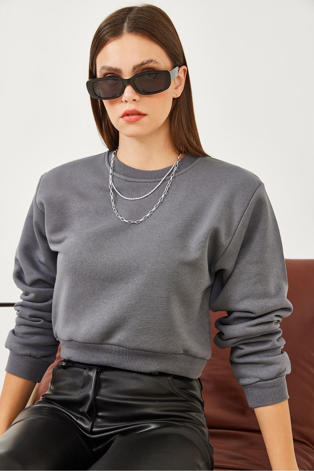 Bianco Lucci-Dámská mikina Crew Neck Raised Basic Crop 60251797 3