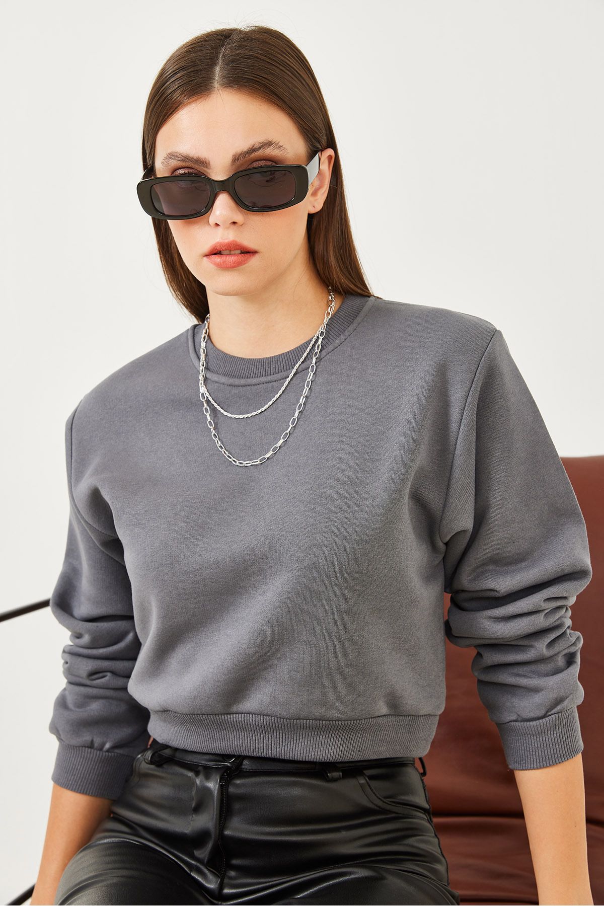 Bianco Lucci-Dámská mikina Crew Neck Raised Basic Crop 60251797 6