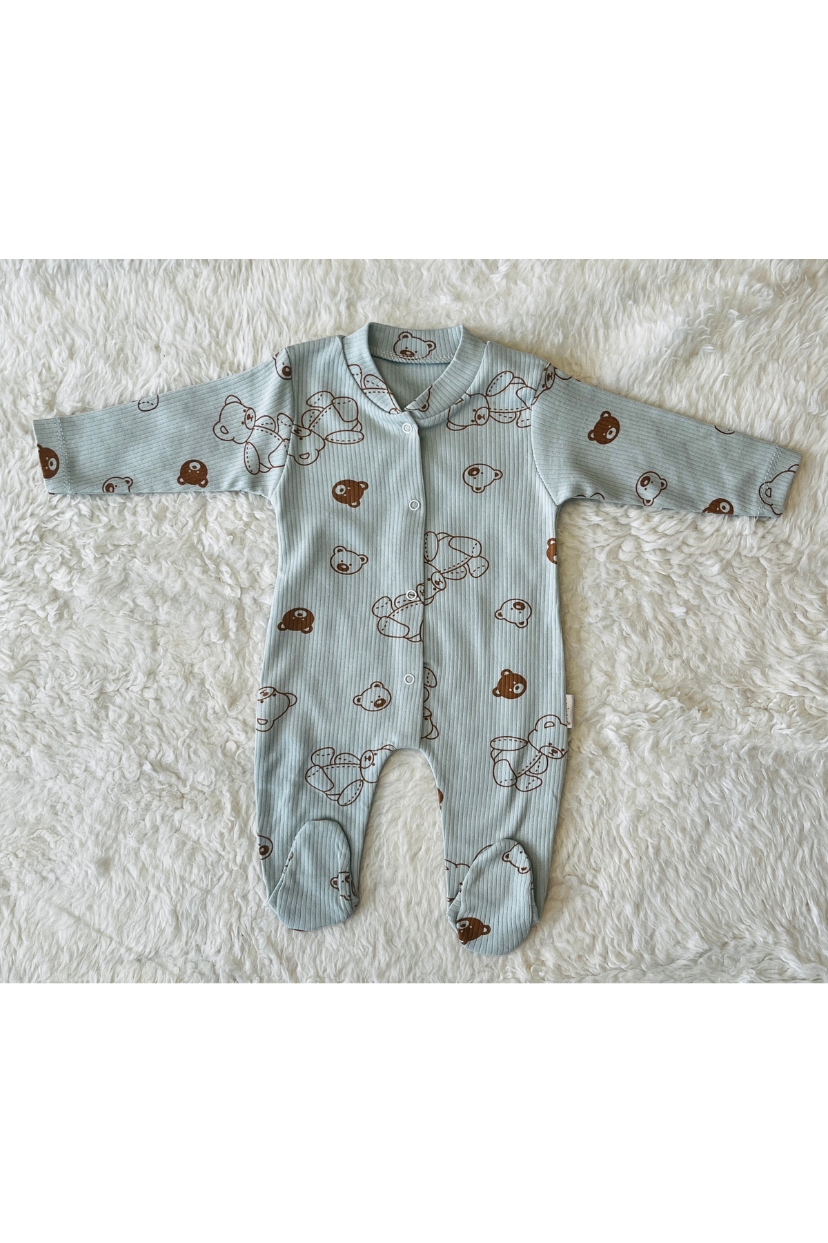 anne dokunuşu gibi KUZUM BEBE Yeşil-Ekru 2’li Organik Kız Erkek Bebek Pamuk Kumaş Çıtçıtlı Tulum fotoğrafı 3 (önizleme)