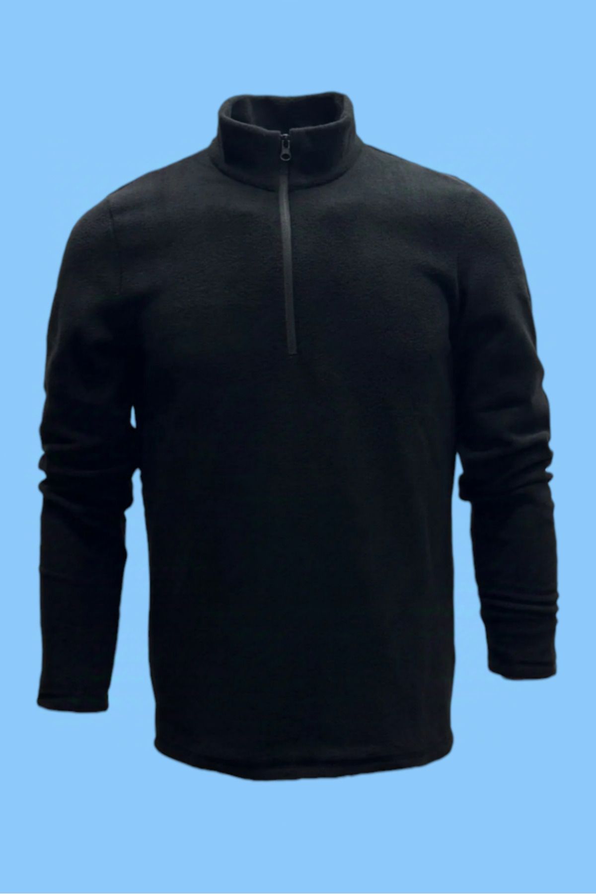 NJM SPORT WEAR Erkek Polar Siyah Günlük Rahat Yarım Fermuarlı Dik Yaka Tüylenme Yapmayan Outdoor Polar Sweatshirt