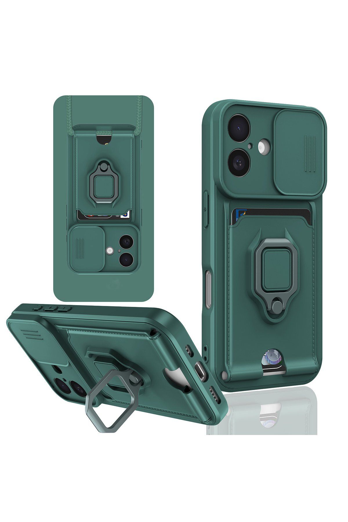 cepmoda iPhone 16 - iP Askılı Kamera Sürgülü Neck Rope Çok Amaç Kılıf/Kapak - YEŞİL