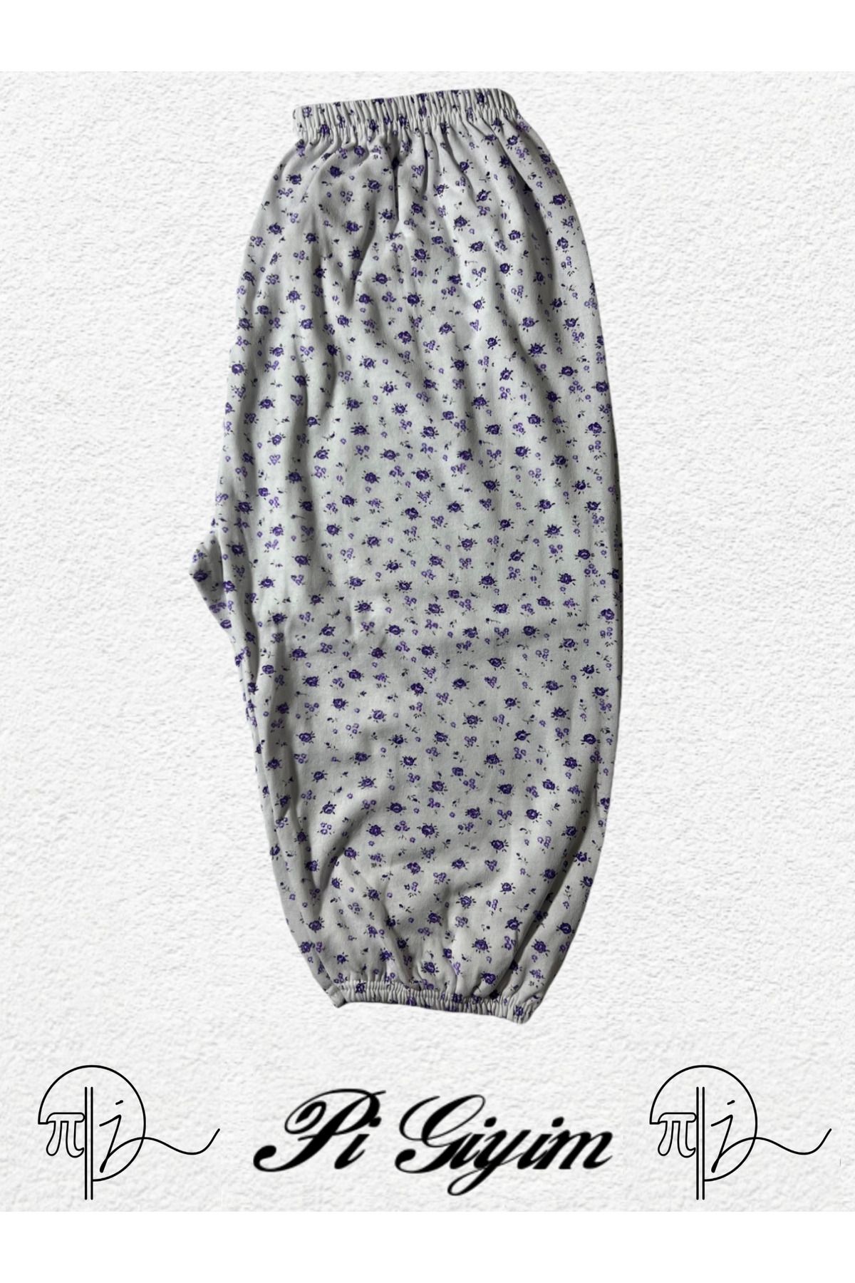 SİERNA Kadın Kışlık Anne Desenli Dizaltı Beli Lastikli Penye Pijama Altı srn-004527