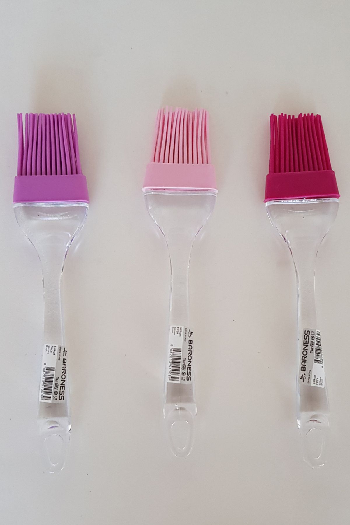 adresiburasi Barones  Silikon Yumurta Fırçası 22 Cm Açık Pembe-Fuşya-Lila  3 Lü Set