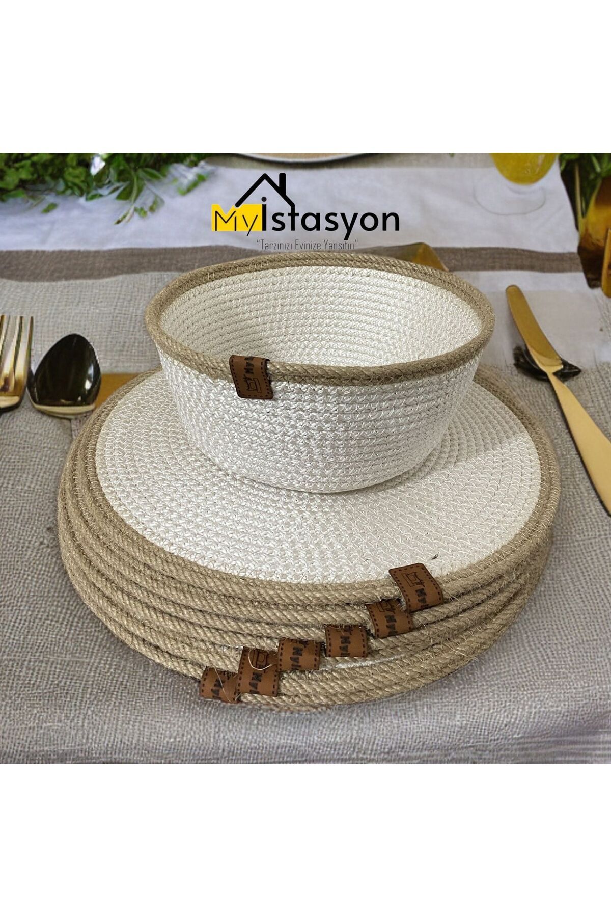 Wicker American Service Underplate Knitted Bamboo Quality Runner 6 Pieces Plate Coaster Basket Stitched Handmade