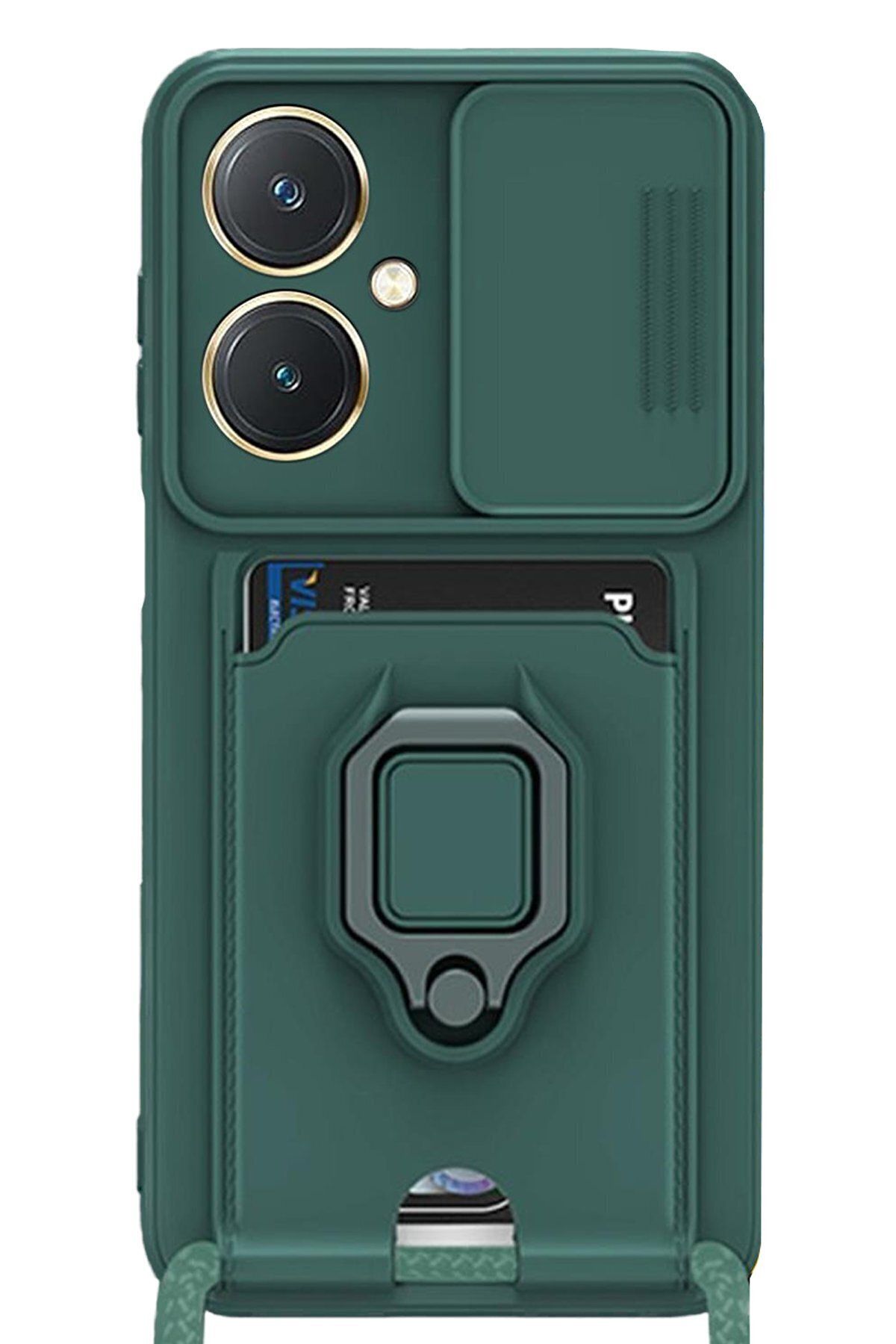 cepmoda Vivo Y27 Askı İpli Telefon Kılıfı – Kartlık, Stand, Kamera Koruma – YEŞİL