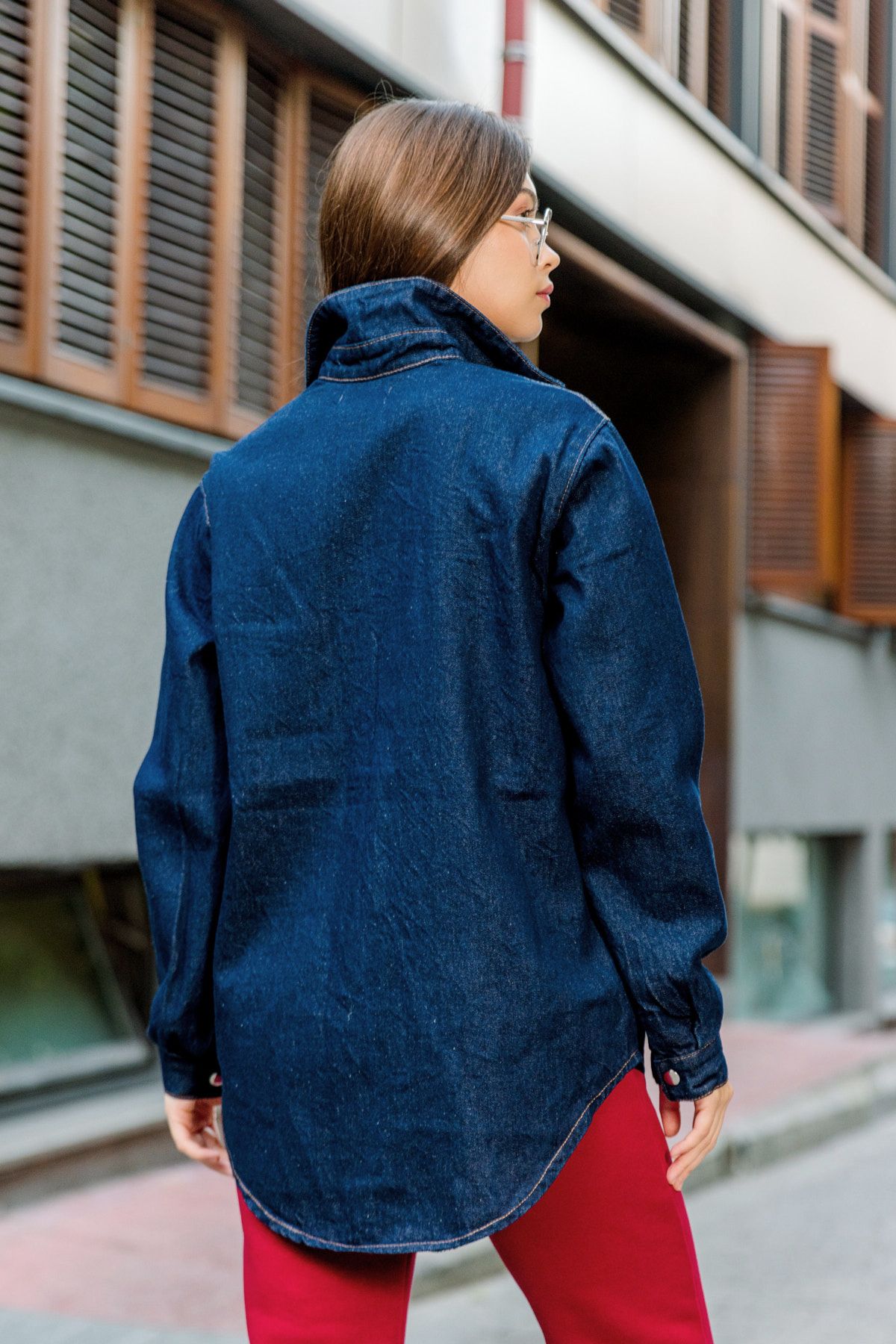 Maule-Blue Jeans Jacket - 100% Cotton Raw Denim with Snap Fastener and Double Pockets, Women's Coat @Messina 5