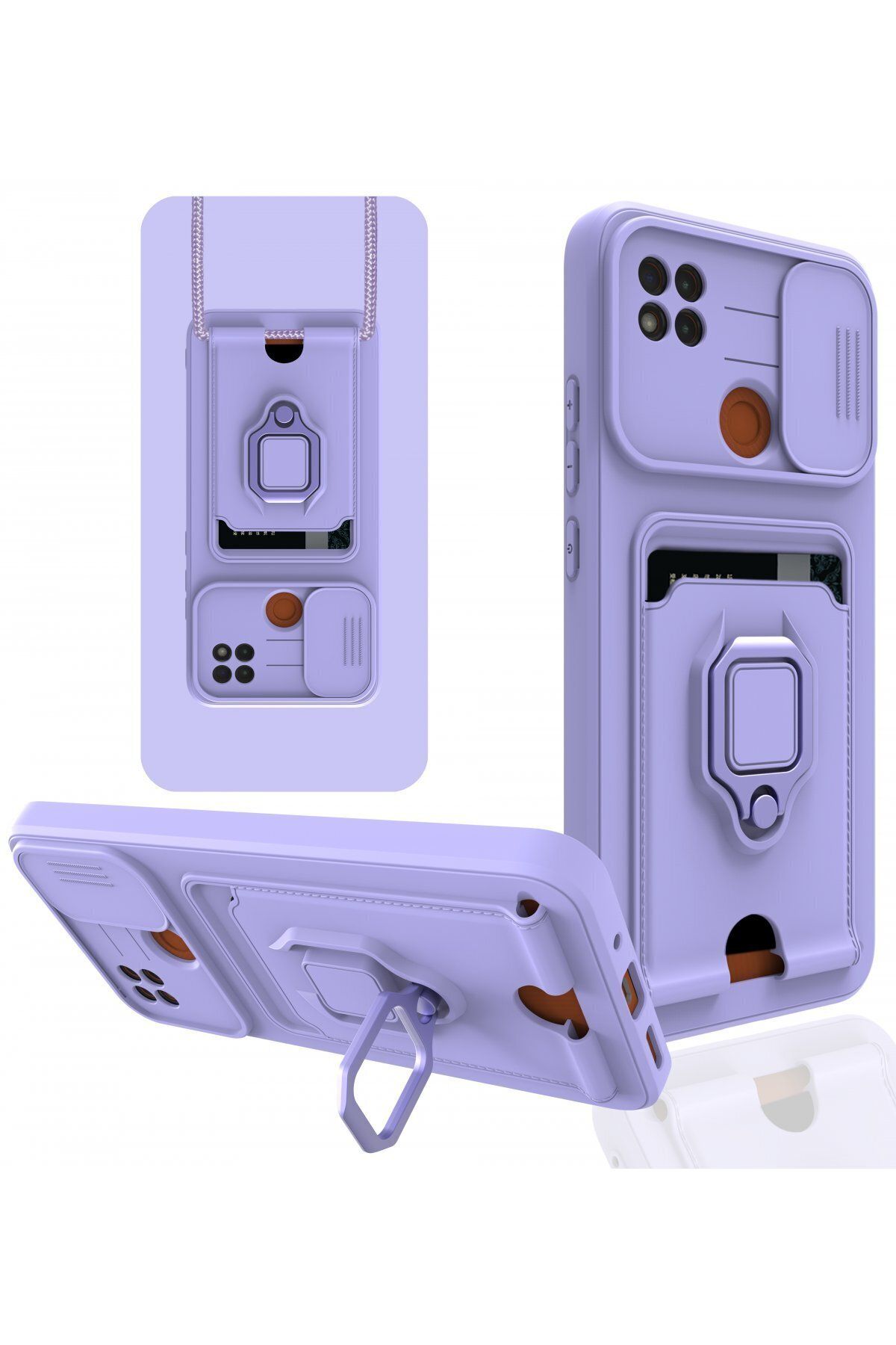 cepmoda Xiaomi REDMİ 9C Askı İpli Telefon Kılıfı – Kartlık, Stand, Kamera Koruma – LİLA