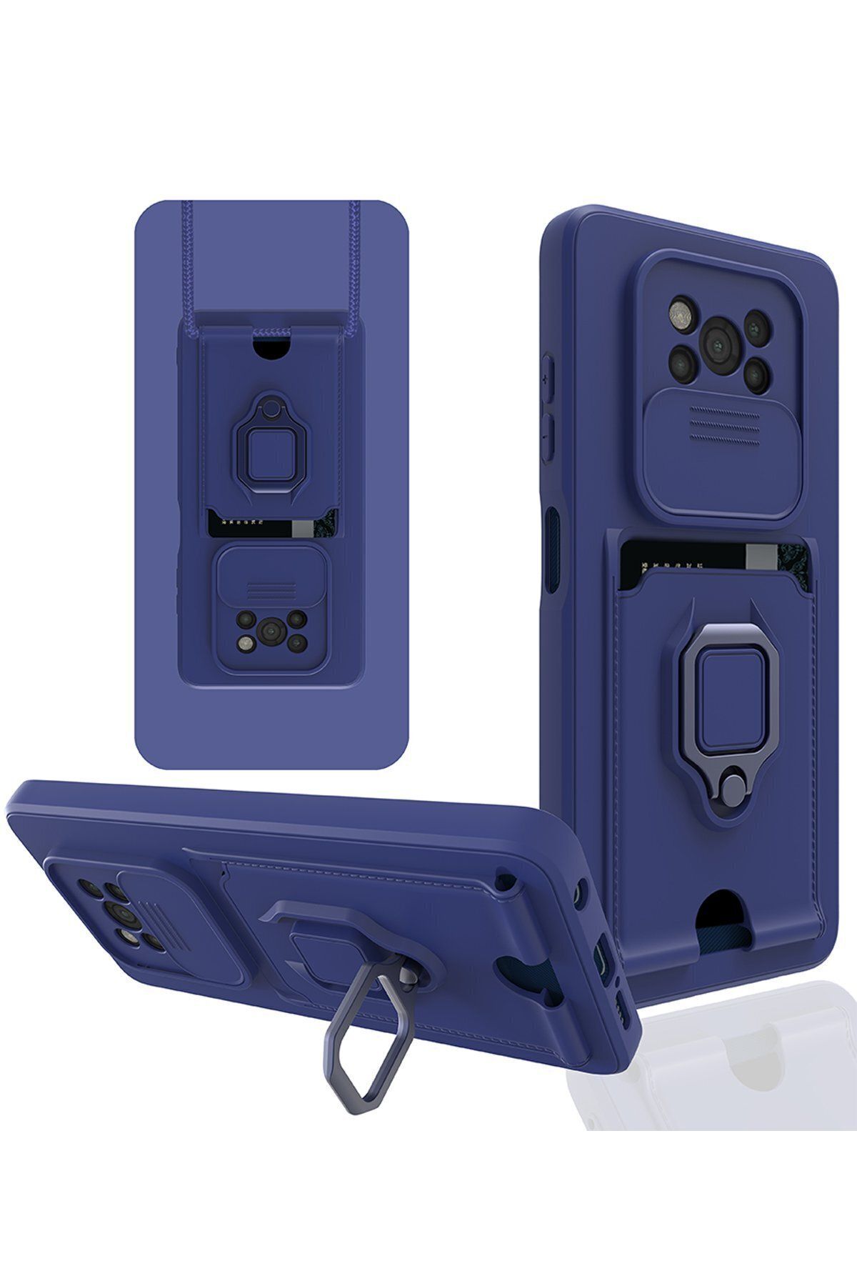 cepmoda Xiaomi POCO X3 NFC - iP Askılı Kamera Sürgülü Neck Rope Çok Amaç Kılıf/Kapak - LACİVERT