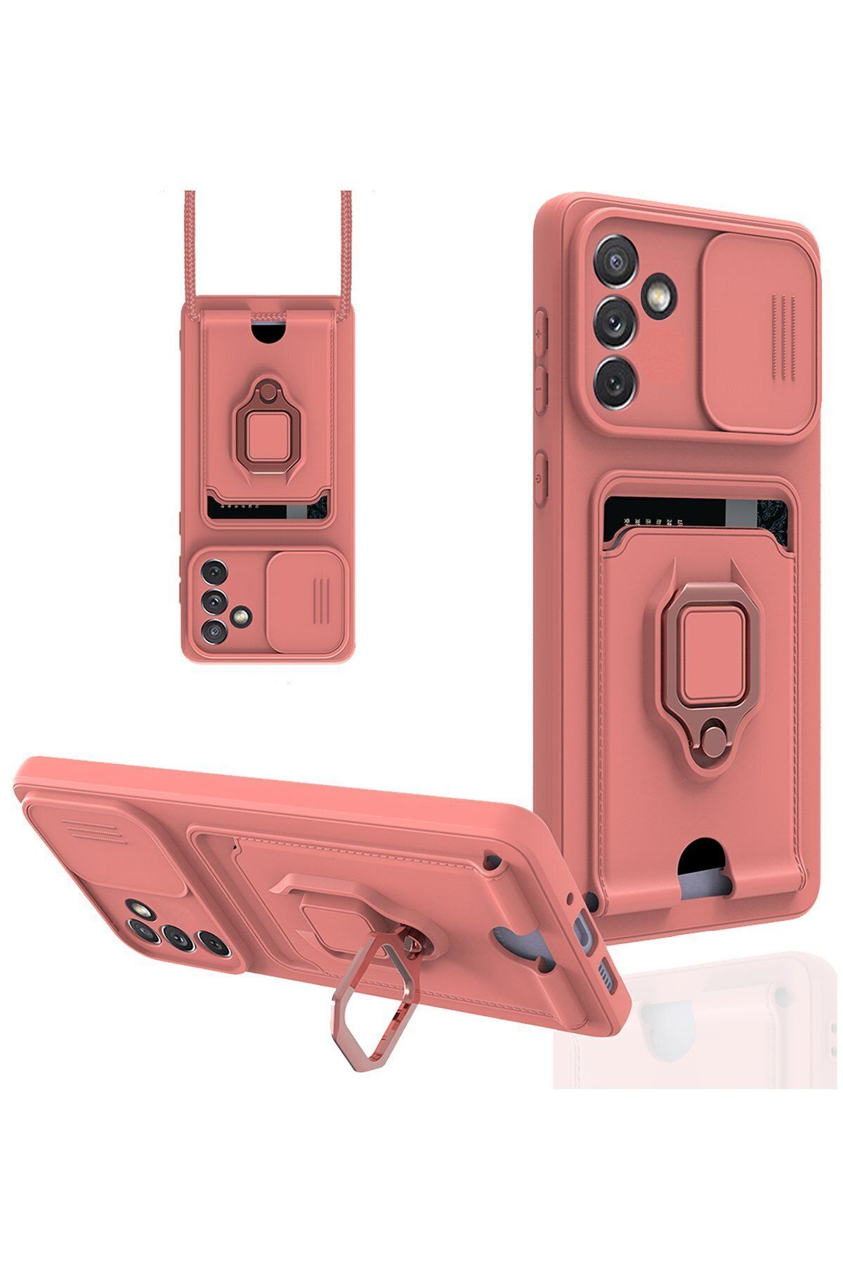 cepmoda Samsung Galaxy A04S - iP Askılı Kamera Sürgülü Neck Rope Çok Amaç Kılıf/Kapak - PEMBE