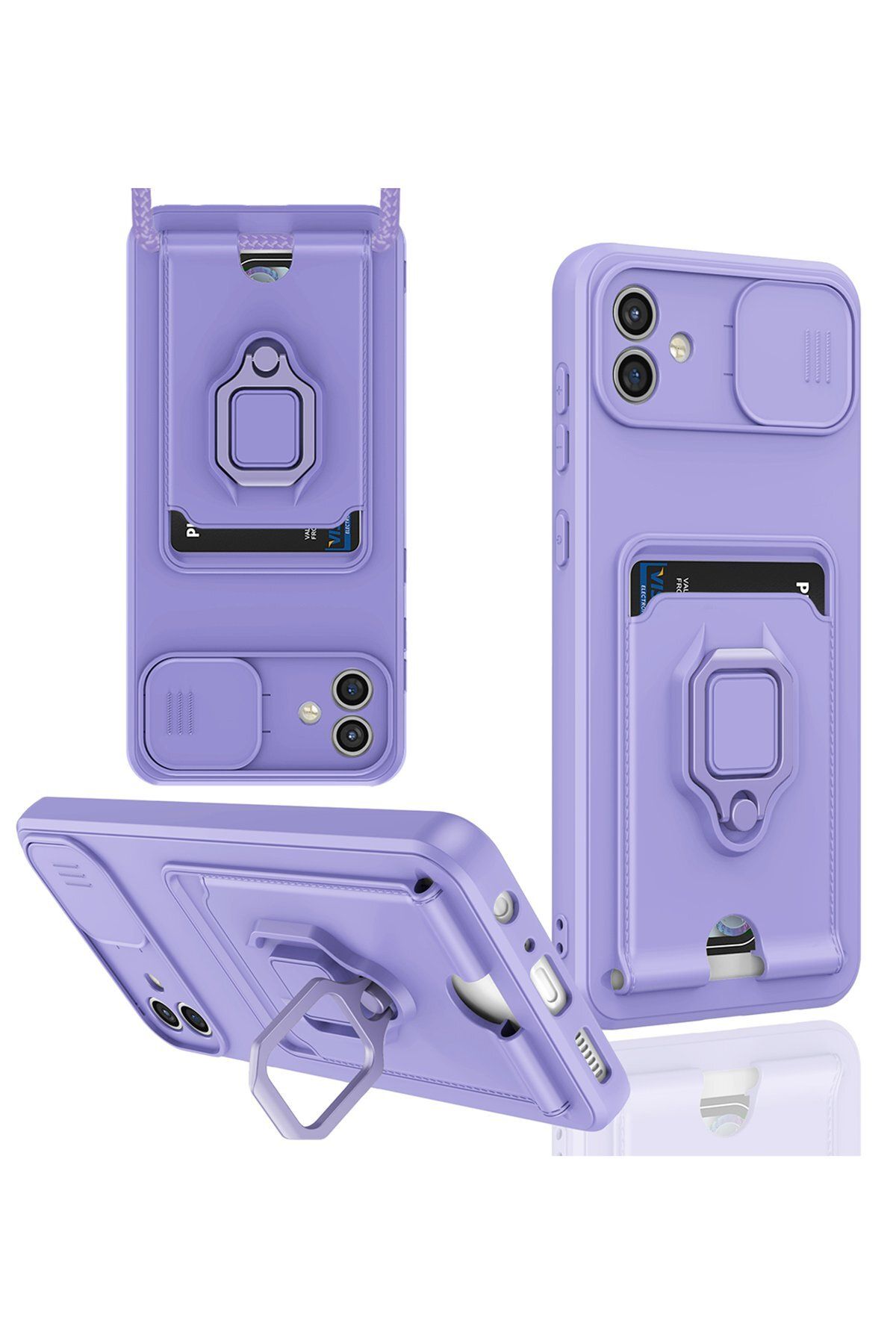 cepmoda Samsung Galaxy A05 Askı İpli Telefon Kılıfı – Kartlık, Stand, Kamera Koruma – LİLA