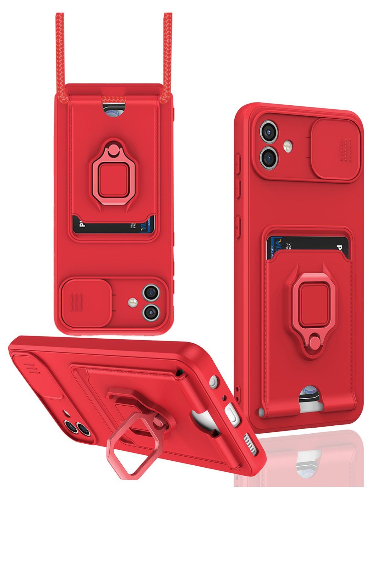 cepmoda Samsung Galaxy A05 - iP Askılı Kamera Sürgülü Neck Rope Çok Amaç Kılıf/Kapak - KIRMIZI