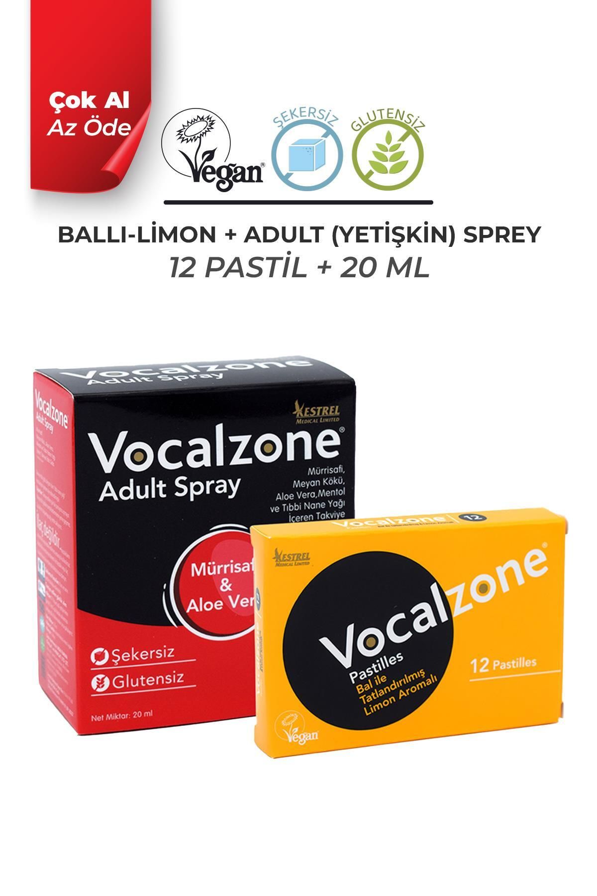 Vocalzone Ballı Limonlu Pastil 12'li Adult (YETİŞKİN) Sprey 20ml