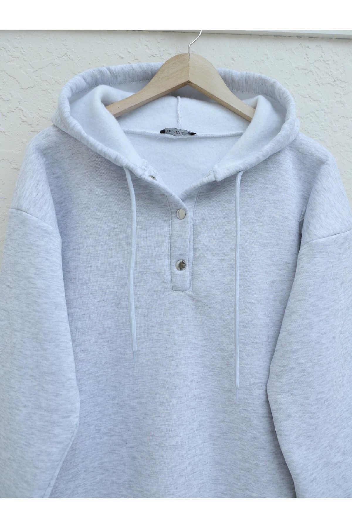Modamorfo-Light Gray Hooded Raster Sweat - Three Thread with Snaps on the Collar 2