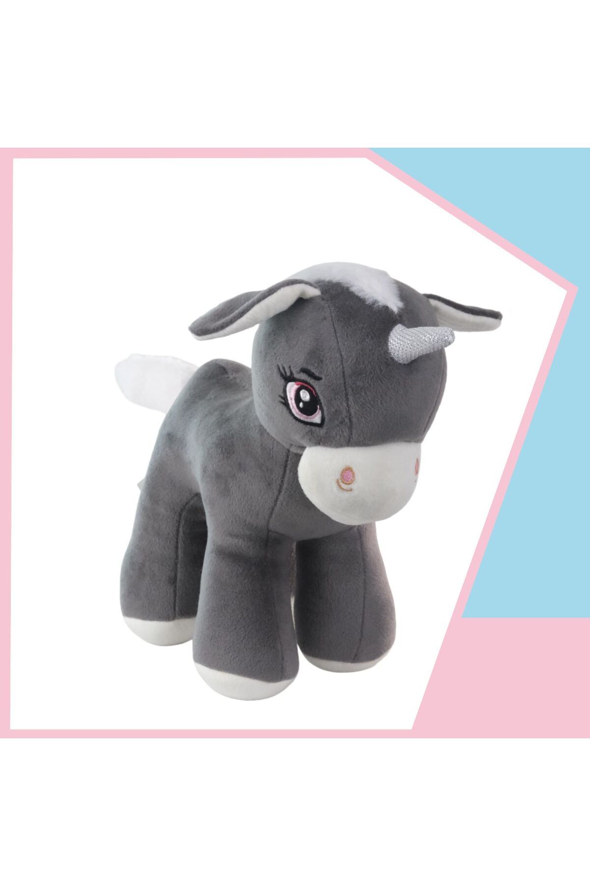 Dada Toys UNİCORN BOYNUZLU PONNY AT PELUŞ UYKU ARKADAŞI 34 CM ANTRASİT YNSMR