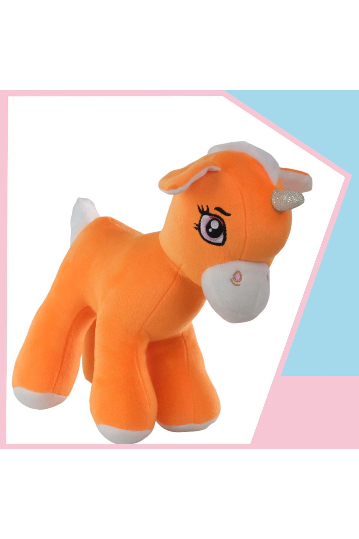 Dada Toys UNİCORN BOYNUZLU PONNY AT PELUŞ UYKU ARKADAŞI 34 CM TURUNCU YNSMR