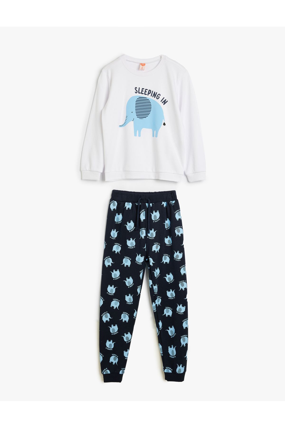 Koton-Elephant Printed Cotton Long Sleeve Baby Pajama Set 1