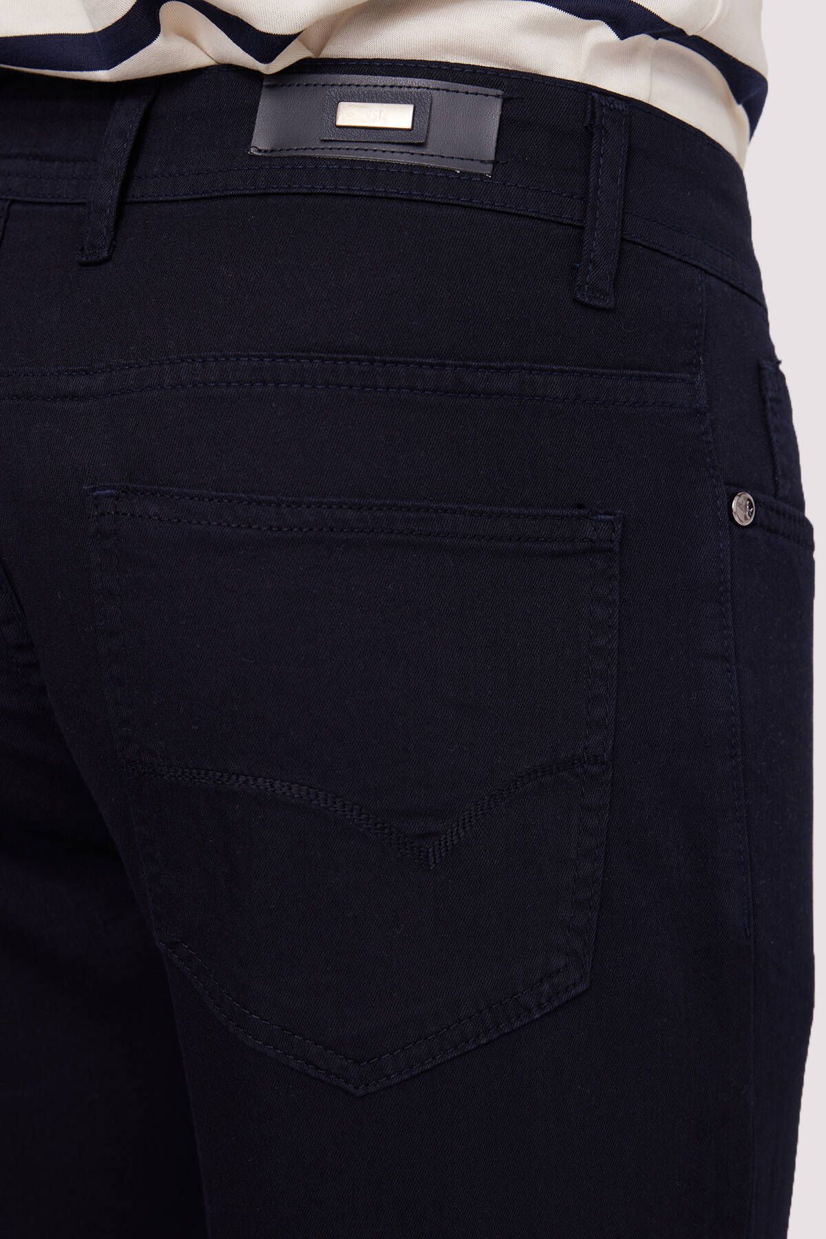 Ysf-Men's Navy Blue Slim Fit Top Pocket Canvas Trousers 5