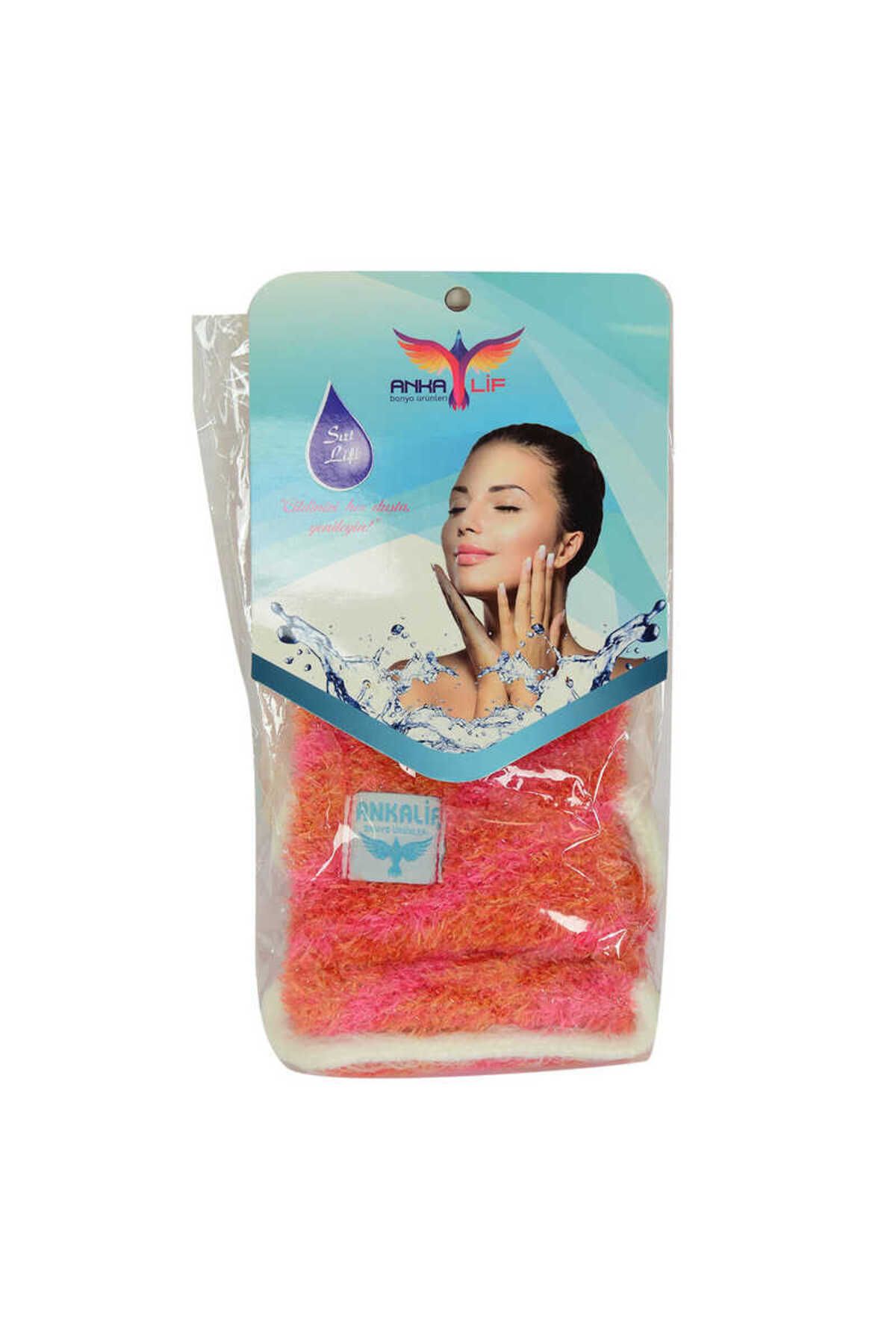 Afrodit Giyim İpli Sırt ve Vücut Yumuşak Banyo Lifi Pembe-Turuncu 56x10 Cm