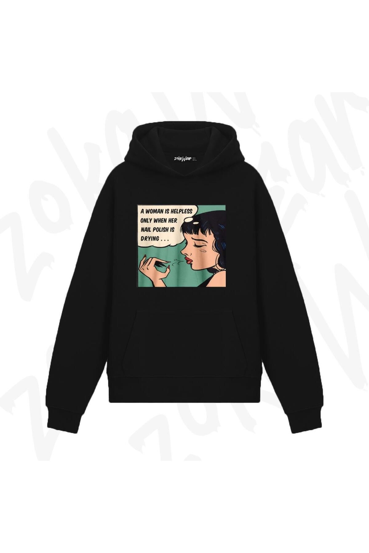 ZOKAWEAR Oje Süren Kadın Tasarım Tasarım Baskılı Kapşonlu Sweatshirt