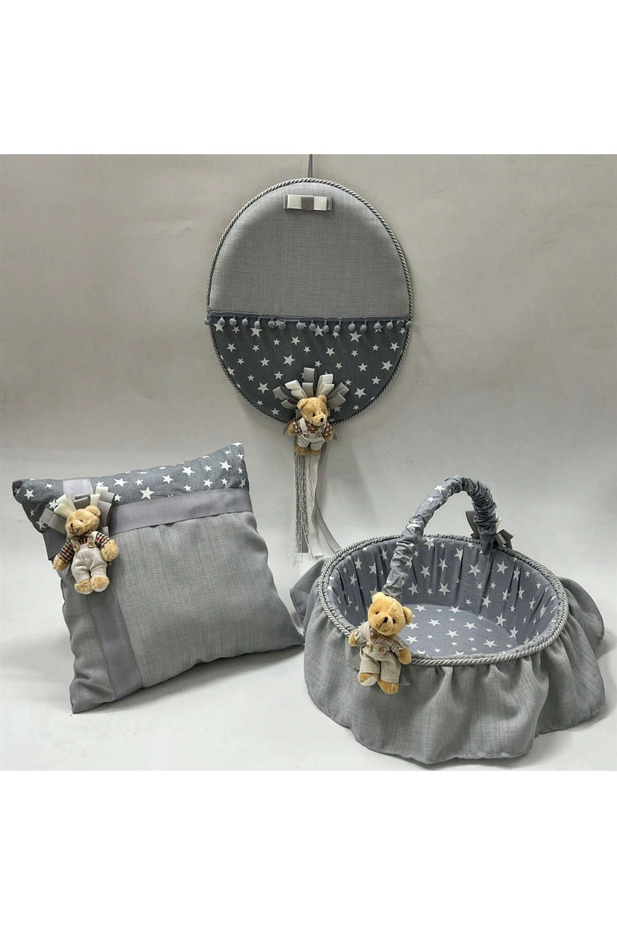 ZERO LAND - 3 adet Oval Baby Shower Seti Gri 1493619712