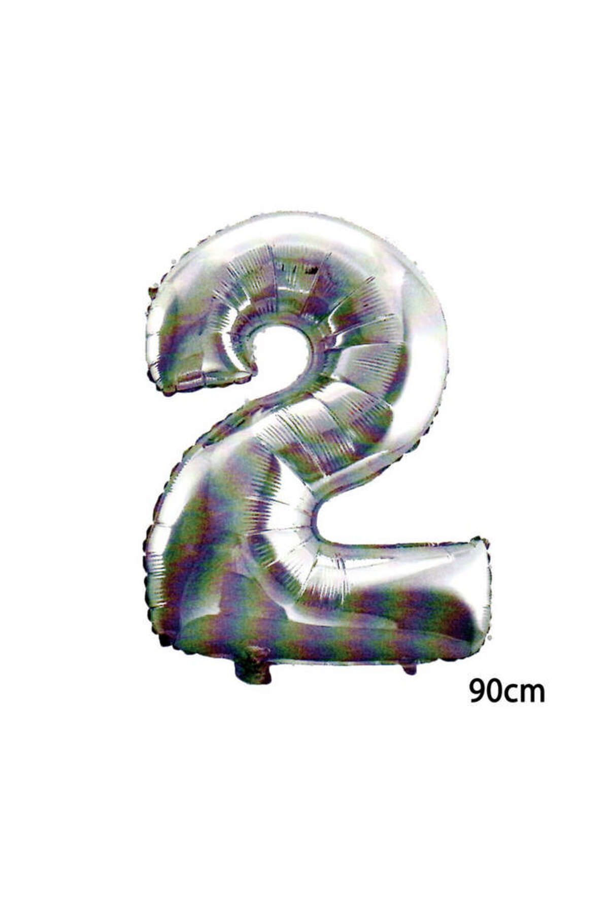 ZERO LAND - 40 inç 2 Rakamı Folyo Balon Gümüş 100 cm YKTSN