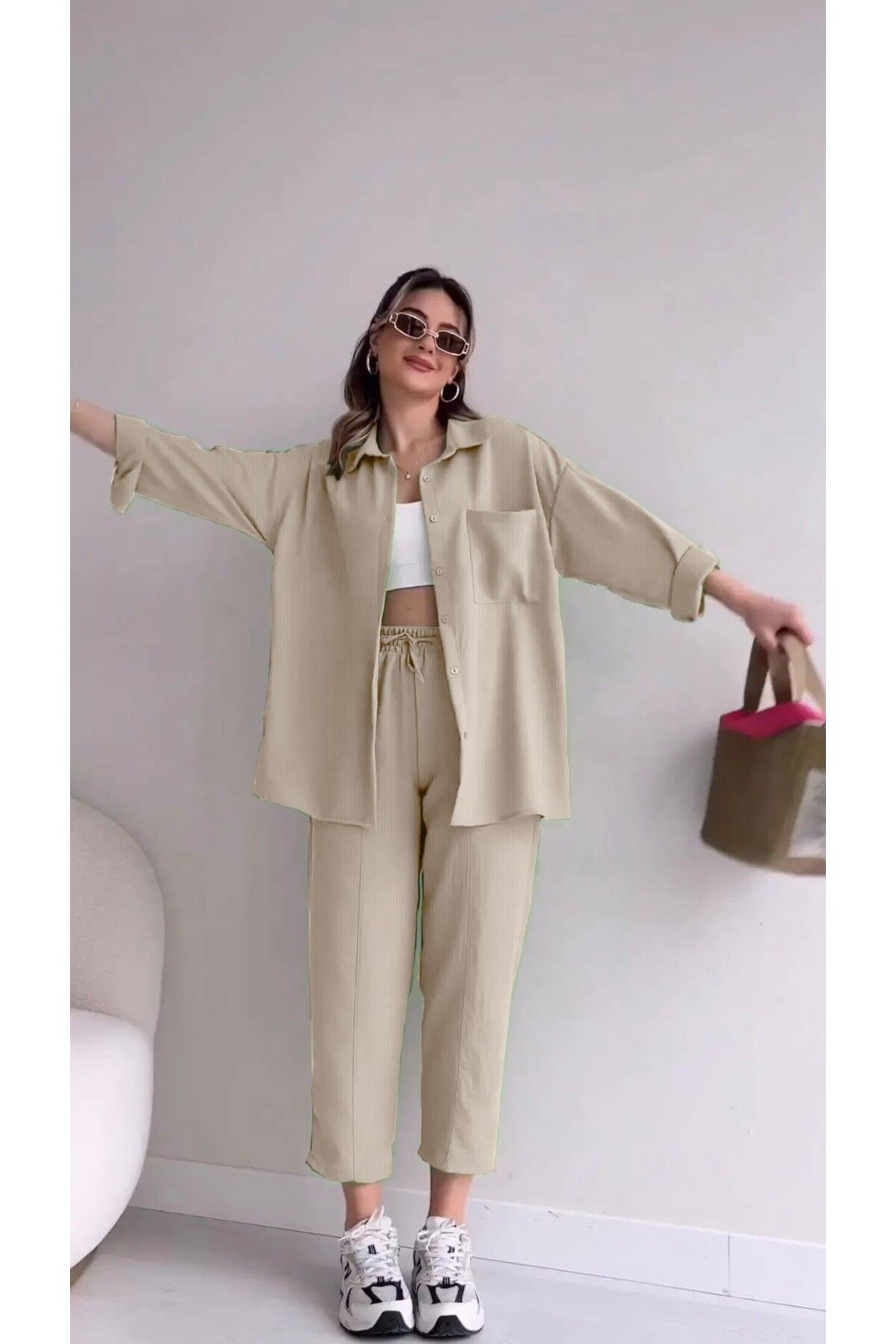 Toridas-Barbora Linen Casual Two-piece Suit - Dress, Pants and Shirt Ln21ekru5 1