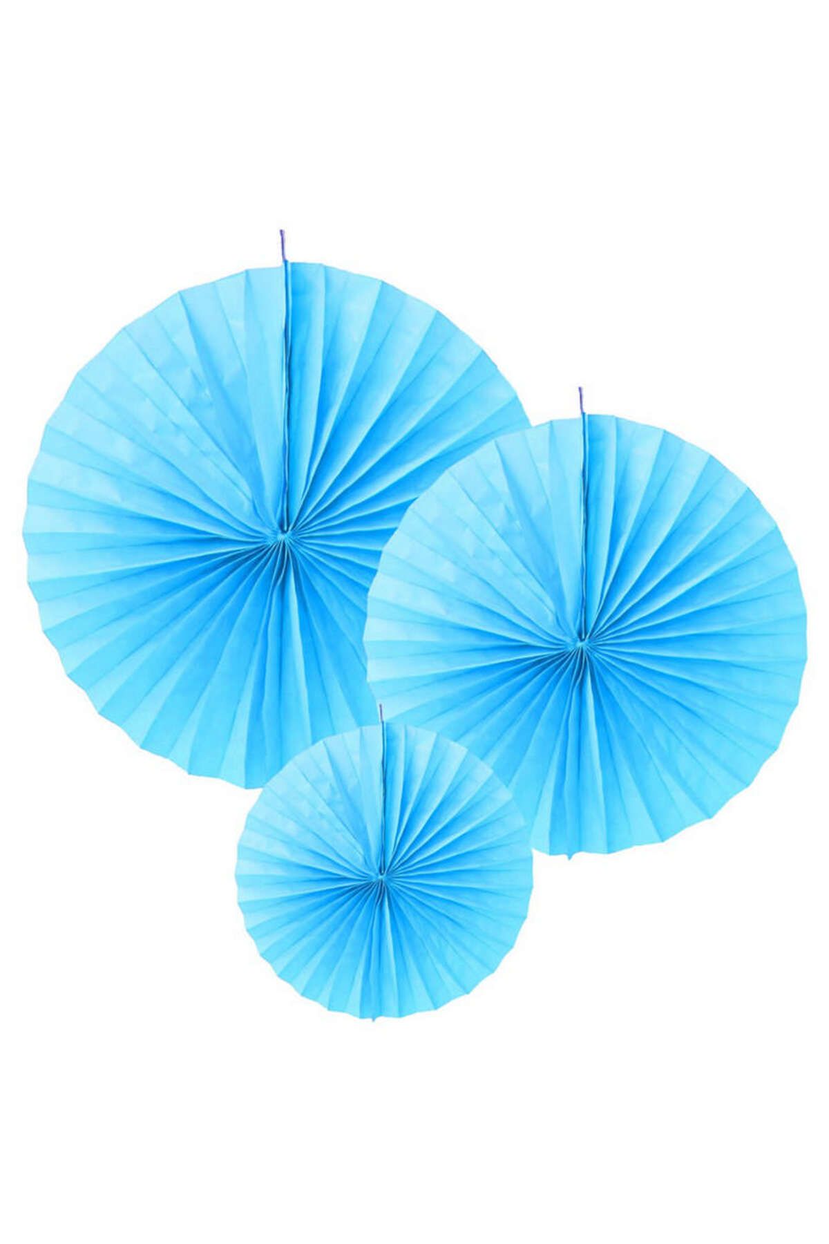 ZERO LAND - 3 adet Yelpaze Kağıt Süs Mavi 25 cm 1493817712