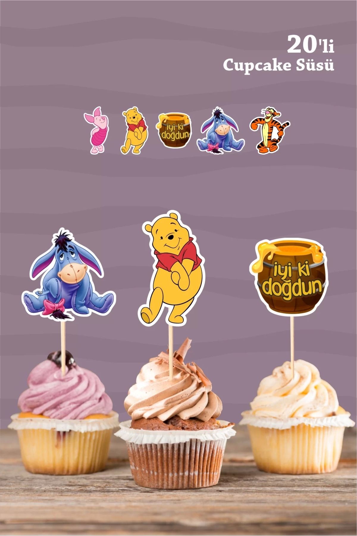 neşeli günlerim Winnie The Pooh Temalı Cupcake Süsü 20'li