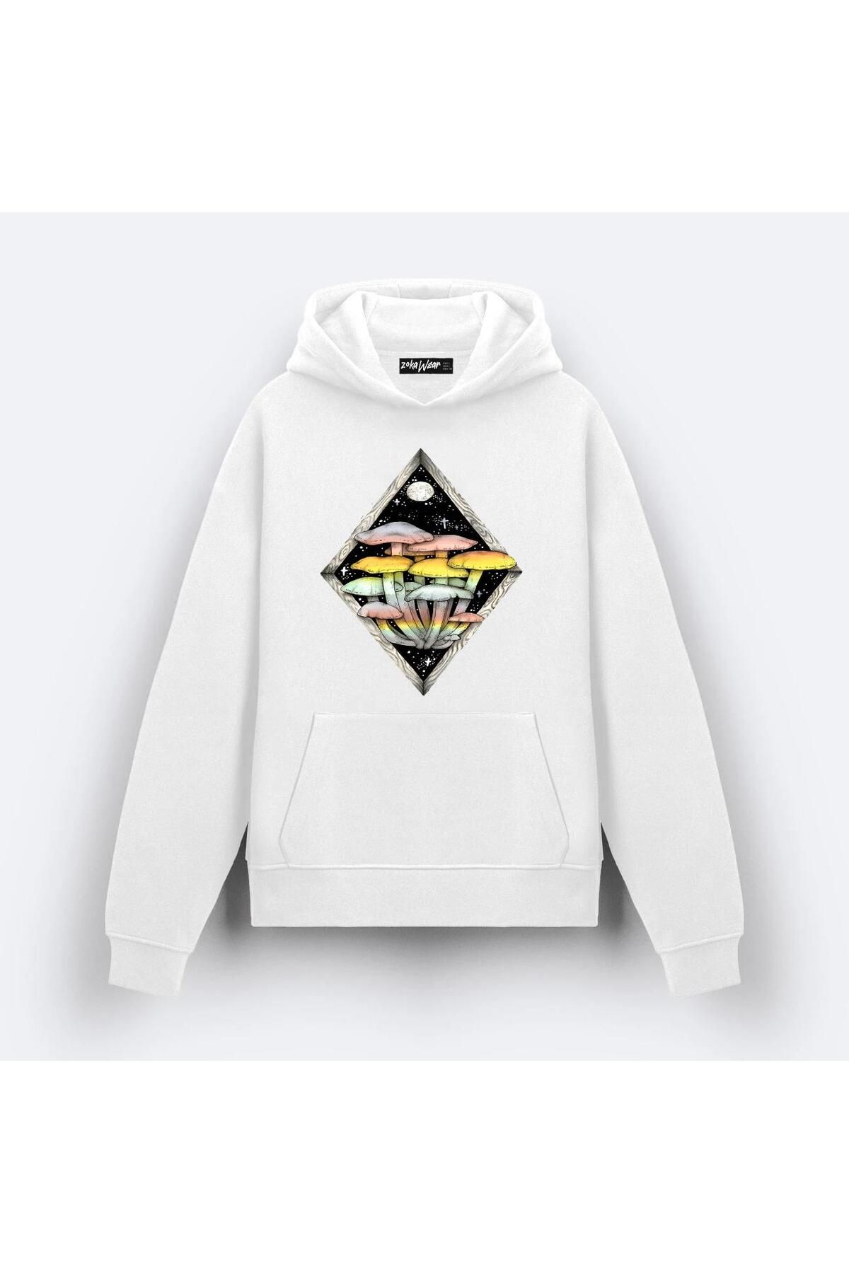 ZOKAWEAR-Rainbow Mushrooms Psychedelic Design Printed Hooded Sweatshirt 1