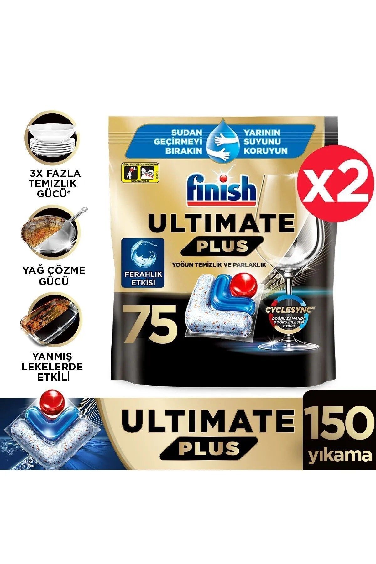 Finish Ultimate Plus 150 Kapsül Bulaşık Makinesi Deterjanı (2 x 75)