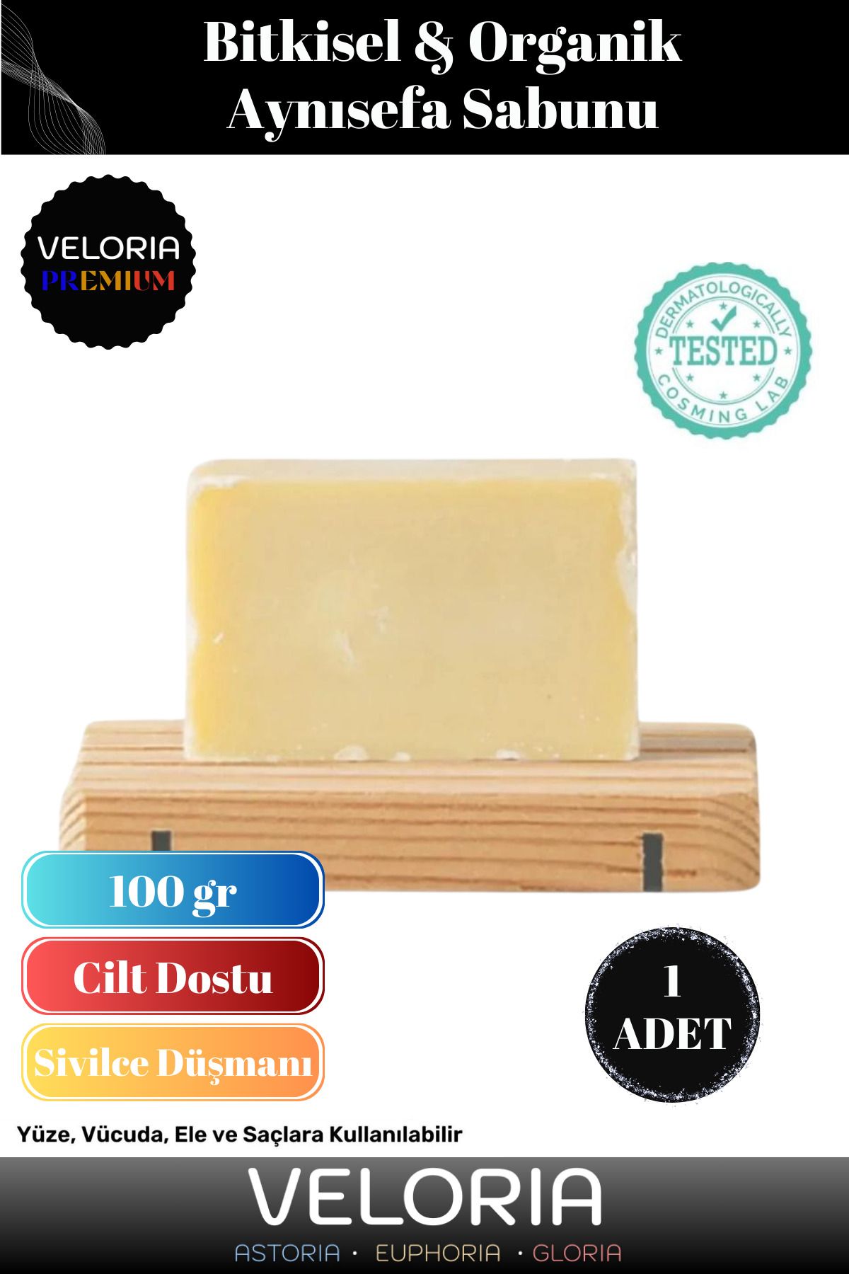 Veloria Premium Seri %100 Doğal Organik Yüz Saç Vücut Cilt Dengeleyici Güzel Kokulu Aynısefa Sabunu 1 Adet