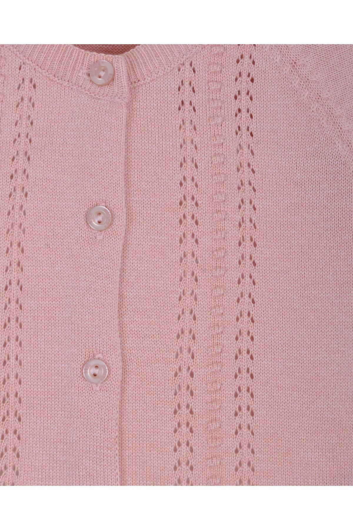 Minora Triko Kız Bebek Ajurlu, Ponponlu Kısa Hırka Gül fotoğrafı 3 (önizleme)