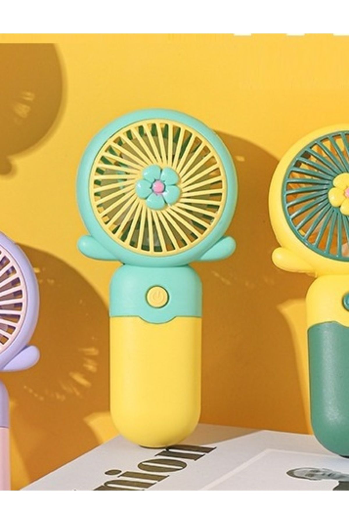 Livava Çiçekli Mini Fan Şarj Edilebilir, Sarı, 14x7