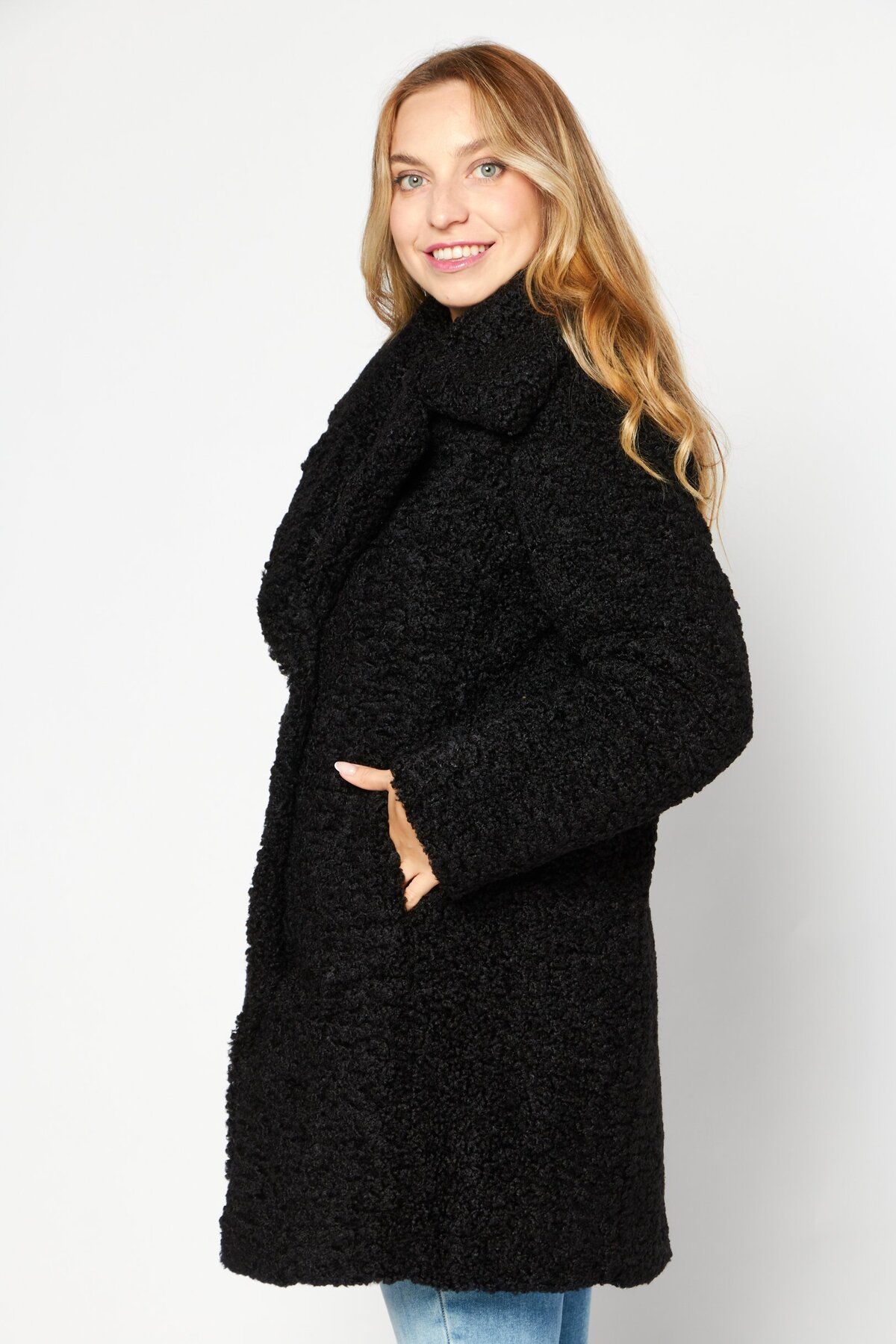 Sam Edelman-Women Faux Fur Shearling Trench Coat, Black 4