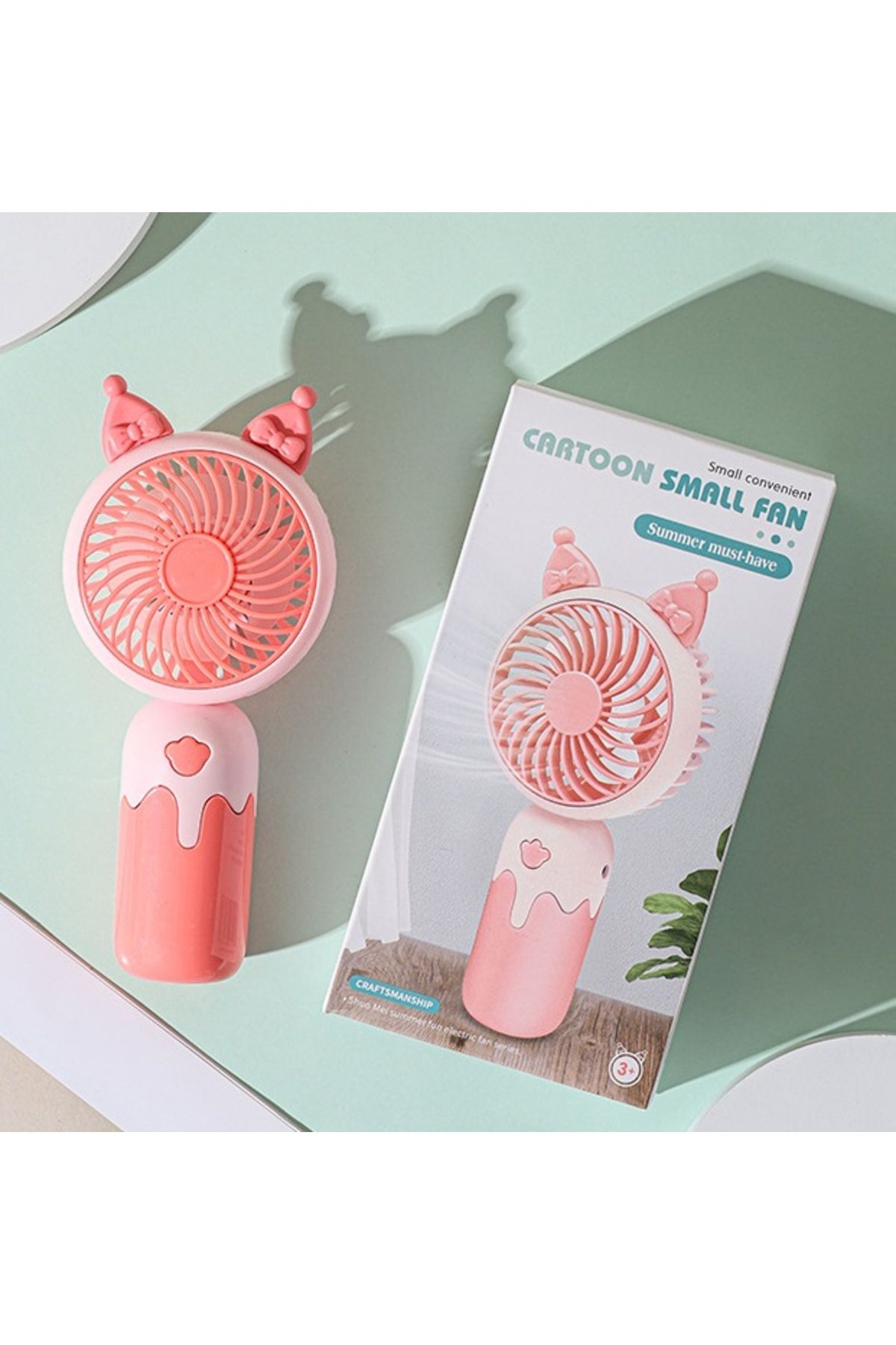 Livava Kulaklı Mini Fan, Şarj Edilebilir, Pembe, 15x8