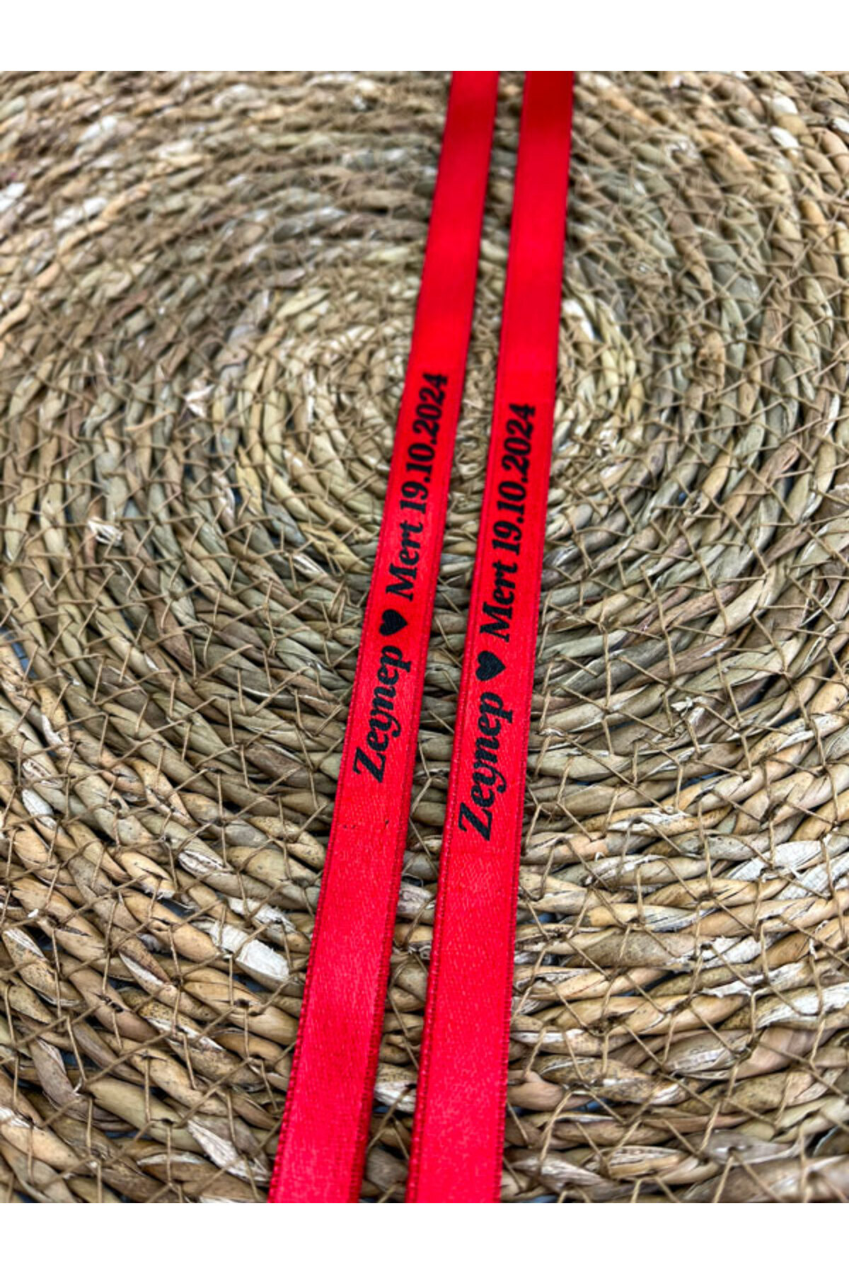Black Printed Promise and Engagement Ribbon White Red (Pearlless)