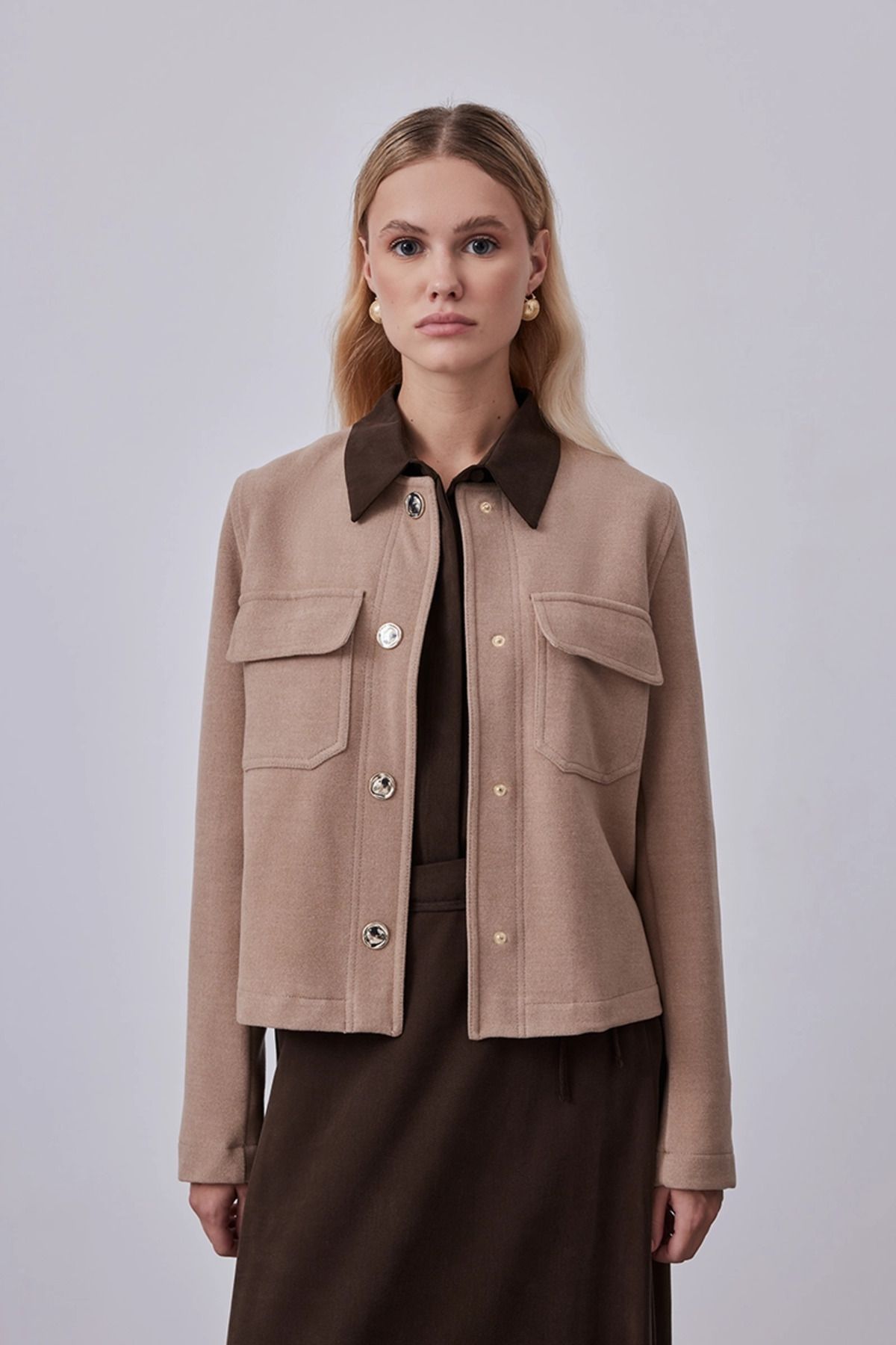 Gusto-Beige Stamp Jacket - Pocketed 3